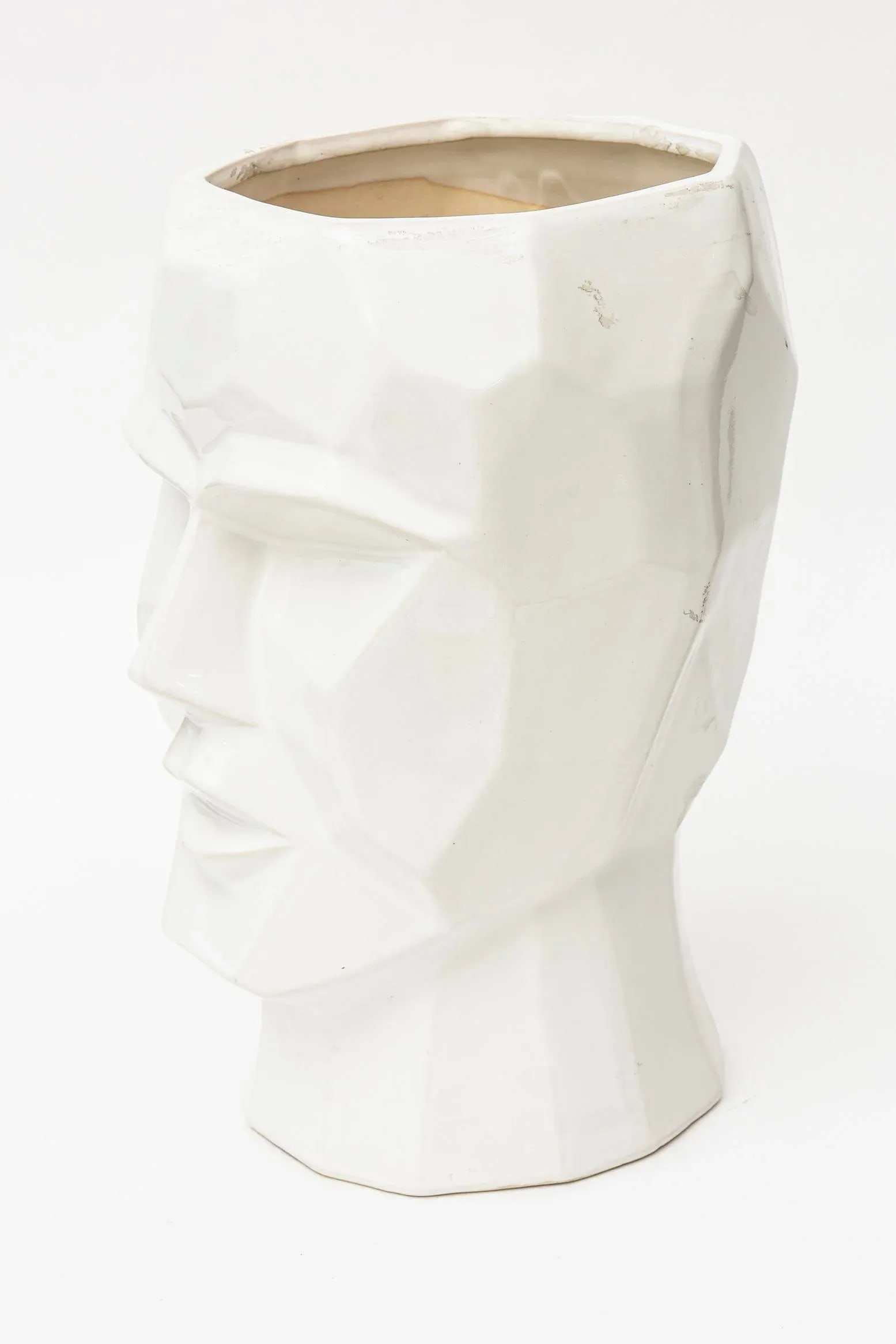 White Ceramic Cubist Planter - 3