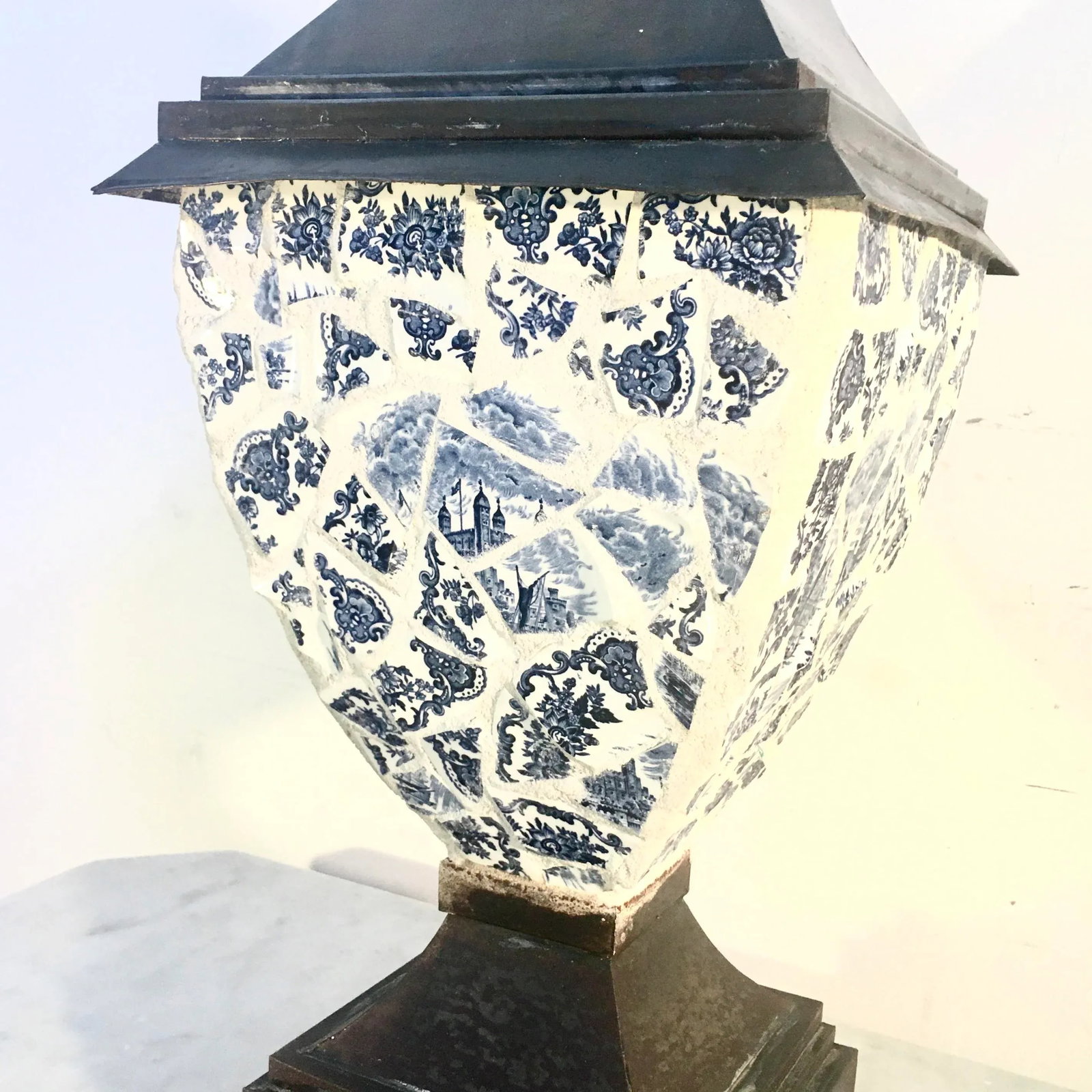 French Country Style Broken Delft China Mosaic Table Lamp - 10