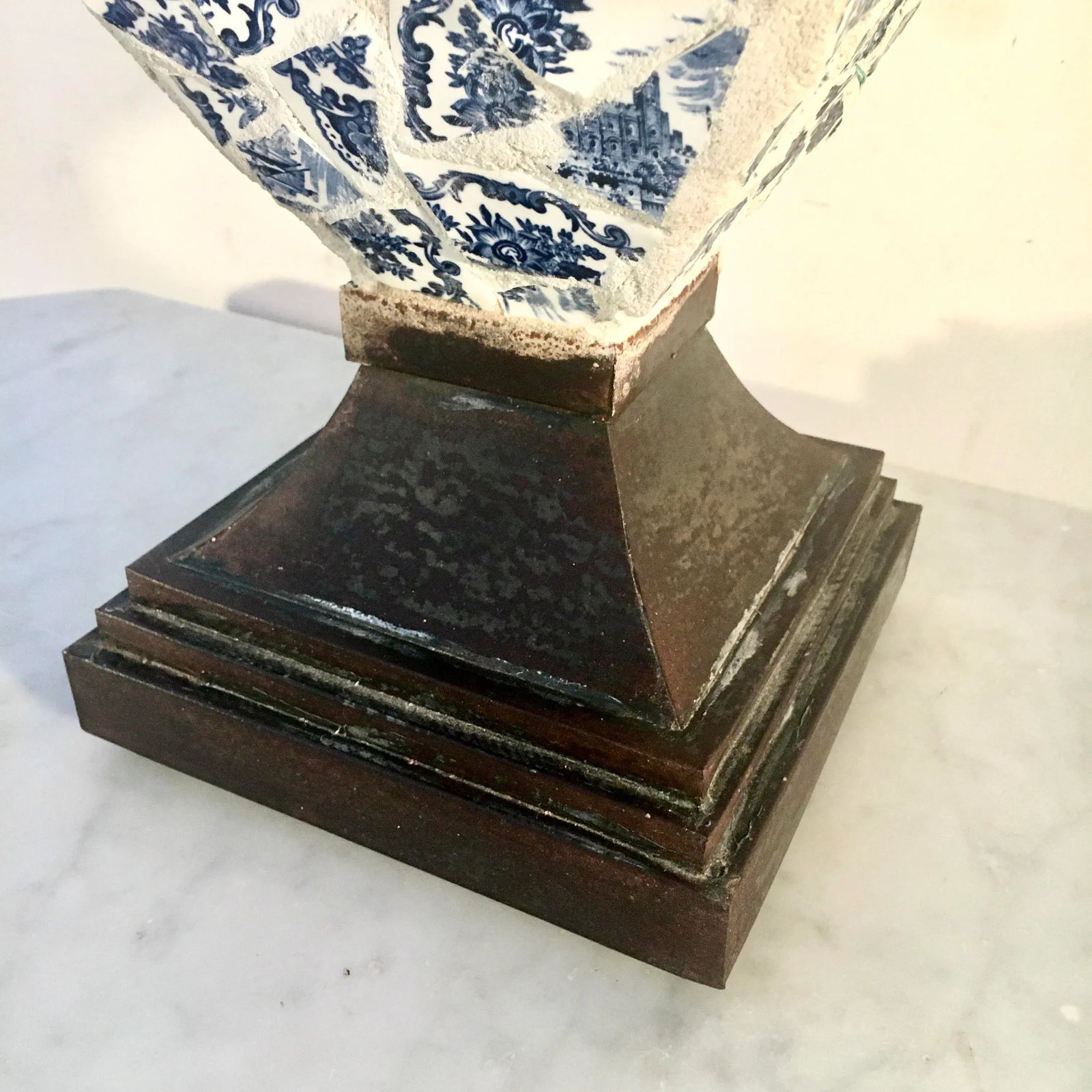 French Country Style Broken Delft China Mosaic Table Lamp - 12