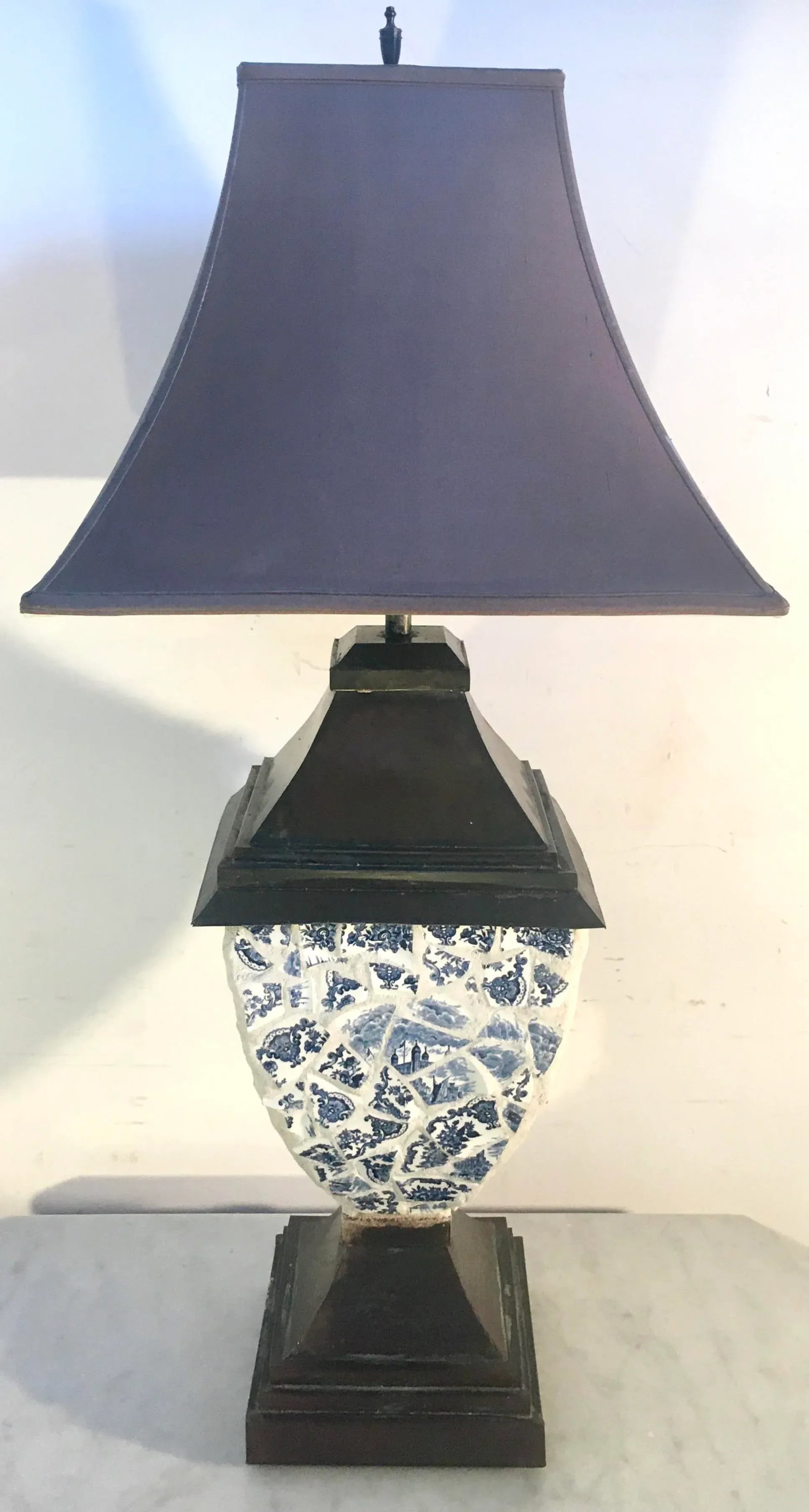 French Country Style Broken Delft China Mosaic Table Lamp - 2
