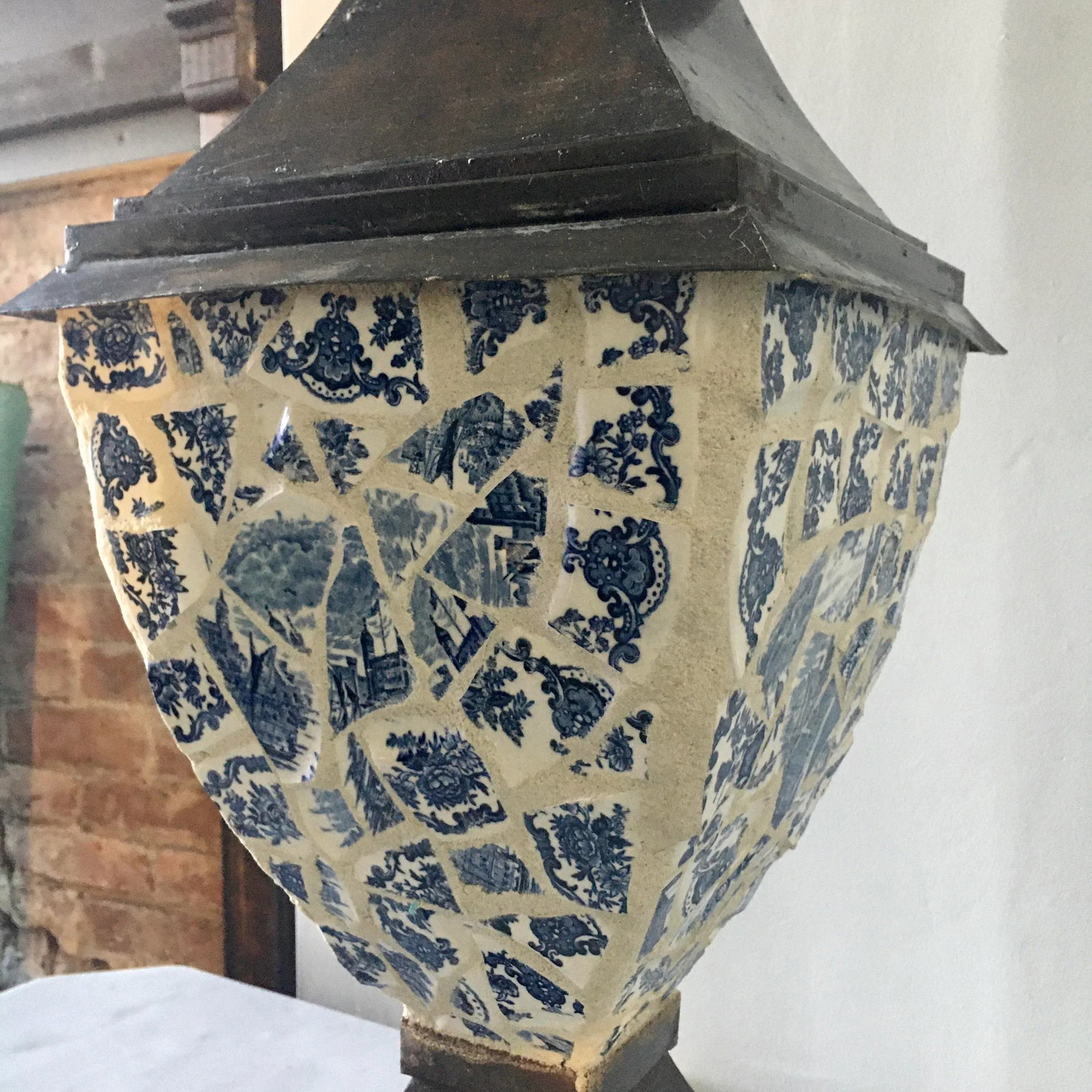 French Country Style Broken Delft China Mosaic Table Lamp - 5