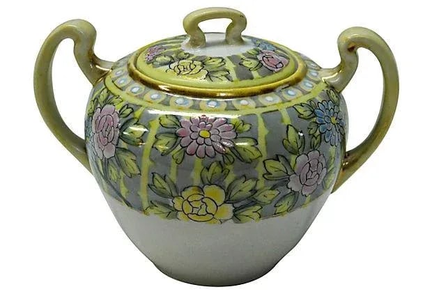 Nippon Hand-Painted Sugar Bowl: Hand-painted porcelain sugar bowl in mint condition. Marked "Nippon" at the underside Condition: Alterations: Original Condition Unaltered Imperfections: Some Imperfections Condition Notes: Excellent