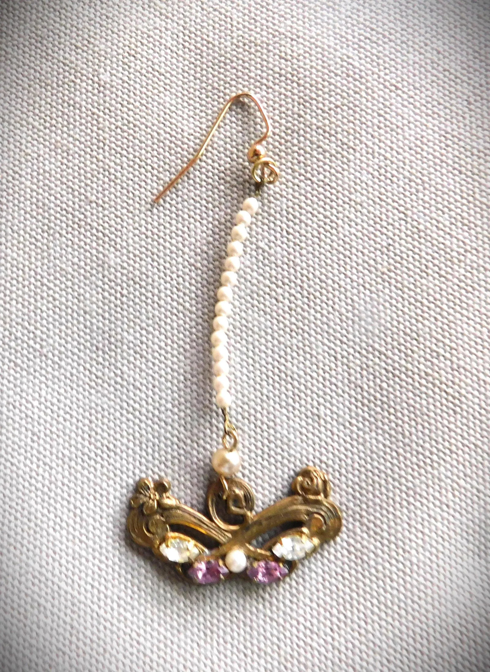 Vintage Seed Pearl, Amethyst and Crystal Long Drop Earrings - 3
