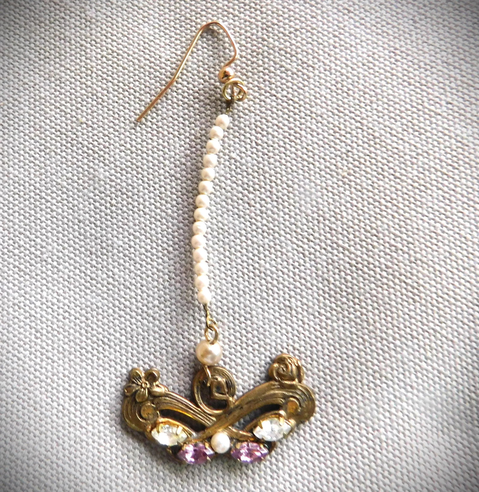 Vintage Seed Pearl, Amethyst and Crystal Long Drop Earrings - 4