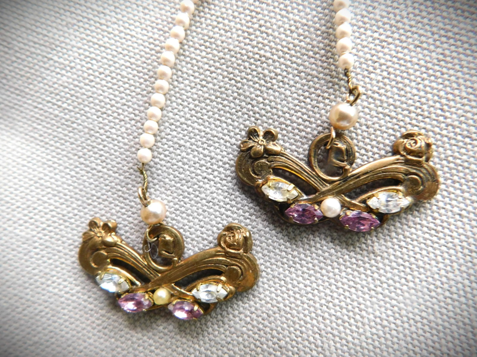 Vintage Seed Pearl, Amethyst and Crystal Long Drop Earrings - 6