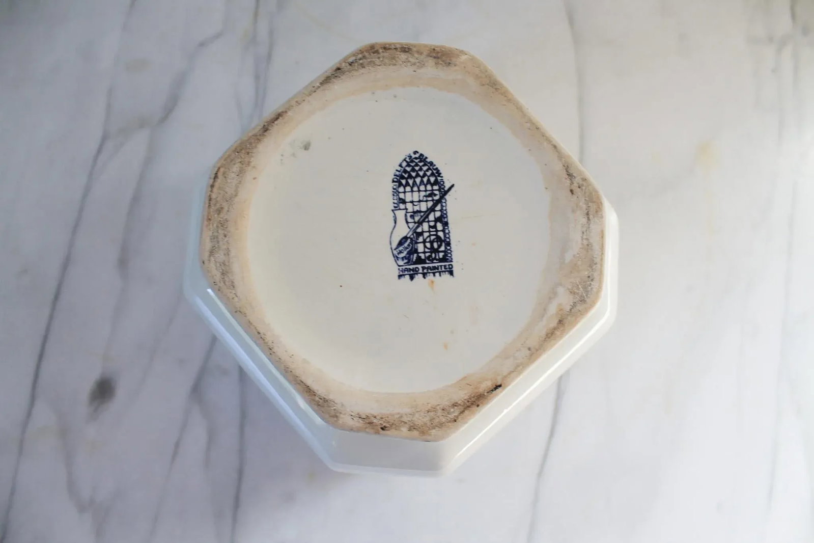 Vintage Hand Painted Blue & White Nautical Themed Ceramic Planter - 8