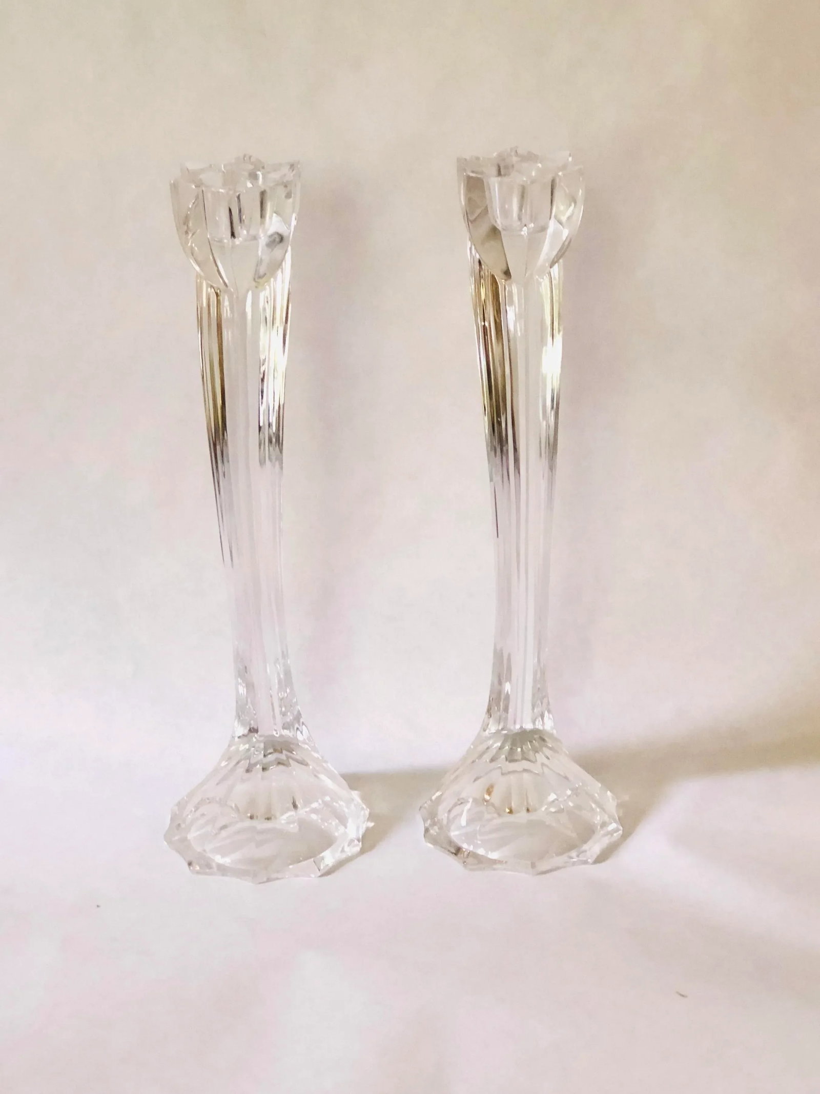 Vintage Art Deco Arched Glass Candlesticks - a Pair - 3