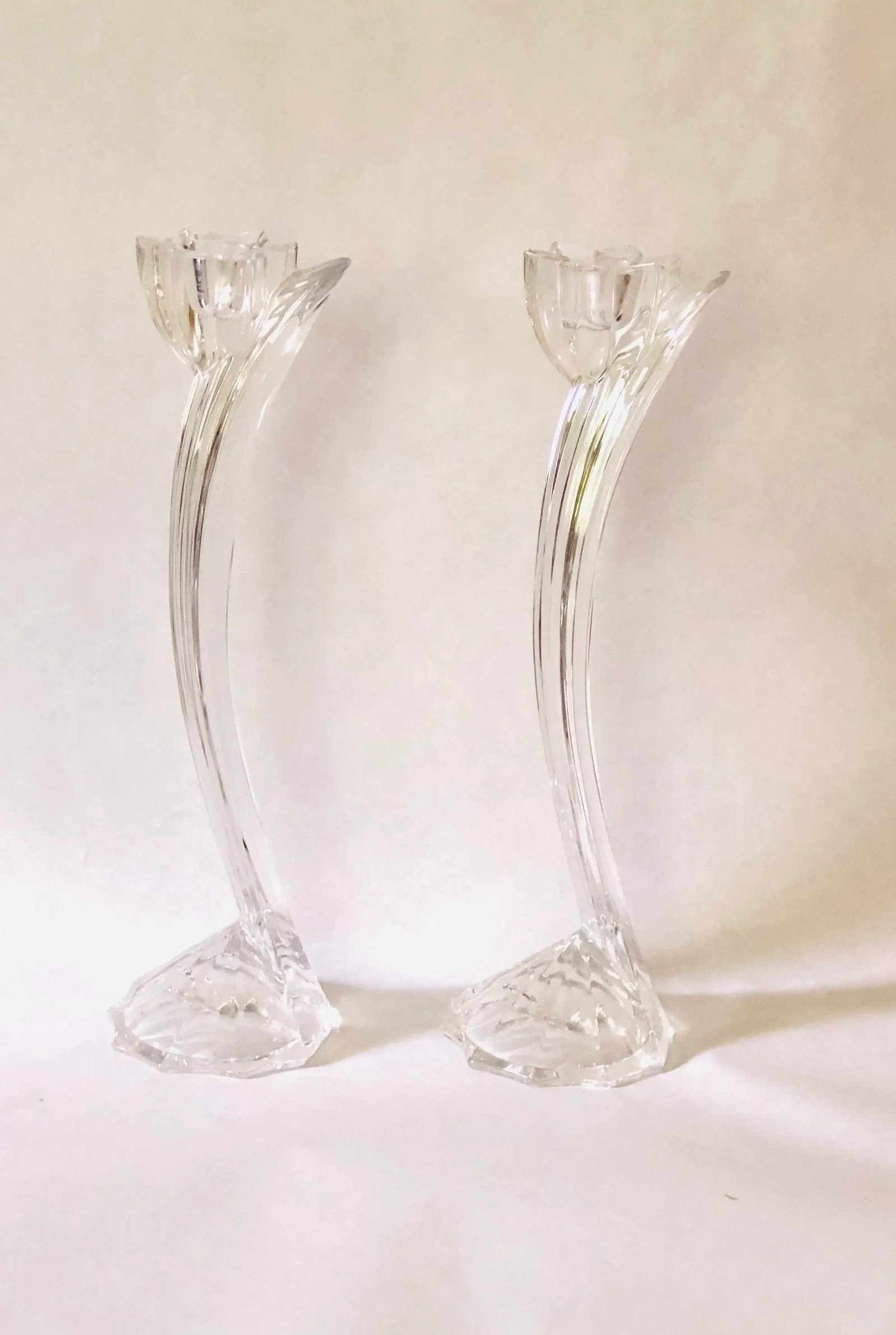 Vintage Art Deco Arched Glass Candlesticks - a Pair - 4