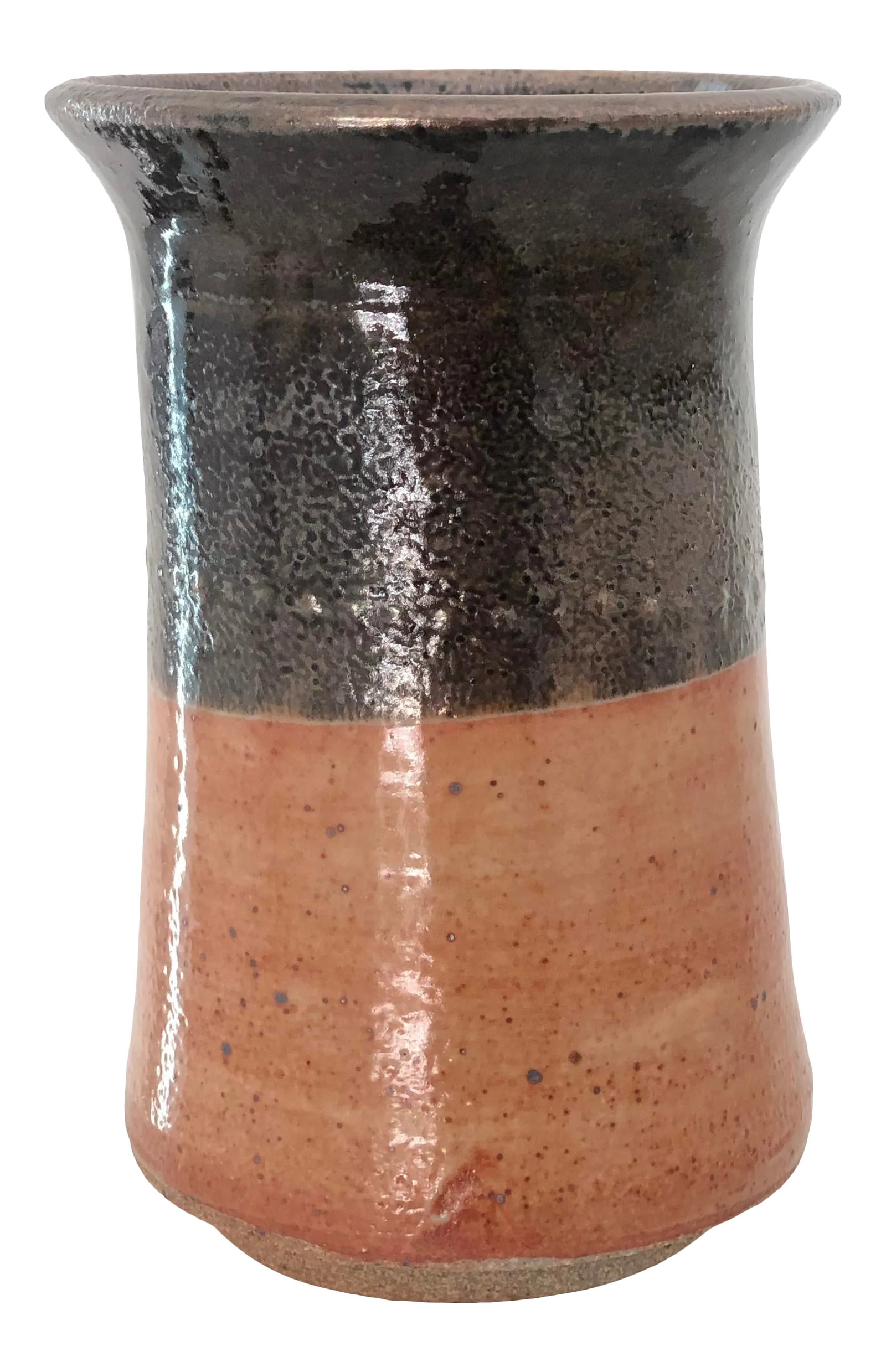 Wheel Thrown Stoneware Earth Mid Century Style Vase: The glazes are beautiful rustic colors. Lighter Earthy tones with subtle hints of rust, white black and brown. They are all water tight and can hold flowers or branches. There are subtle raised dots o