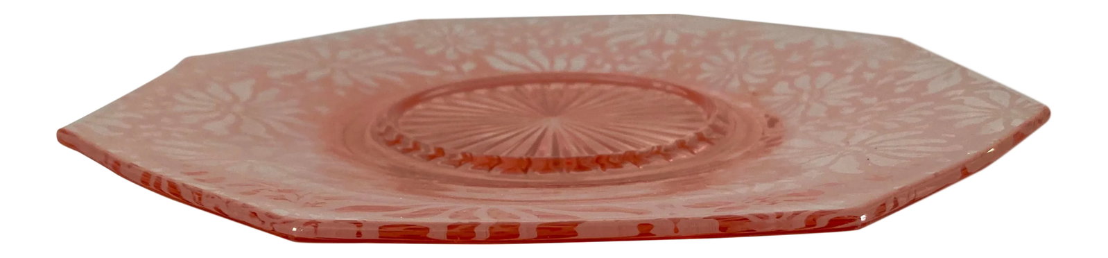 Pink Depressipn Era Glass Serving Plate Multi-Facet Design 10": Pink Depression Glass multi-facet sides serving plate 10". Condition: Alterations: Original Condition Unaltered Imperfections: Some Imperfections Condition Notes: Excellent Origin: United States