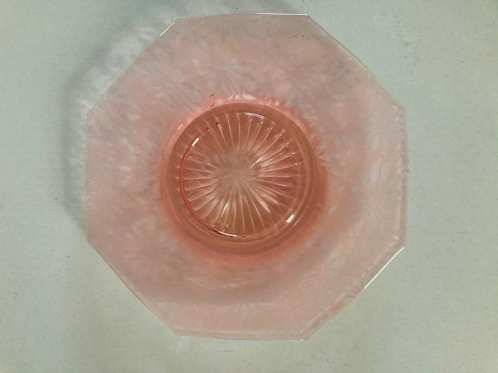 Pink Depressipn Era Glass Serving Plate Multi-Facet Design 10" - 3