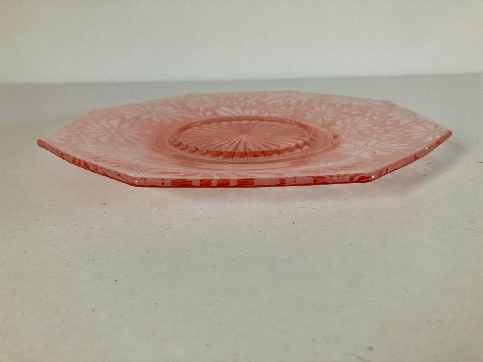 Pink Depressipn Era Glass Serving Plate Multi-Facet Design 10" - 5