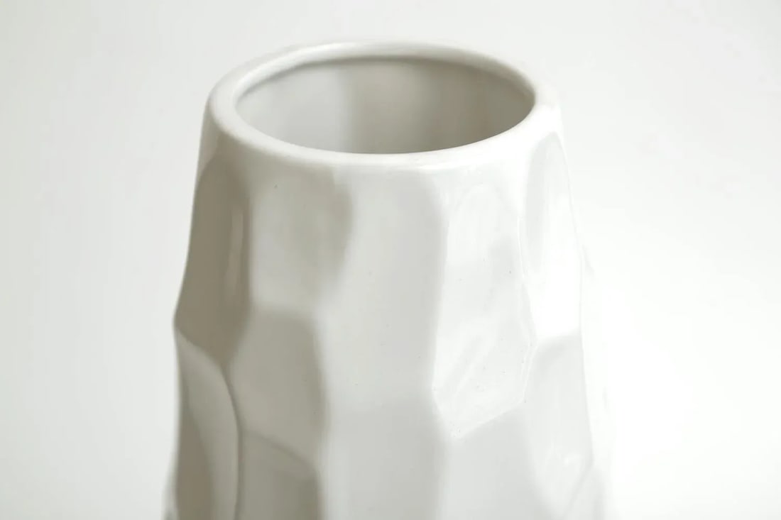 Vintage White Ceramic Textural Vase or Vessel Italian 1980's - 5