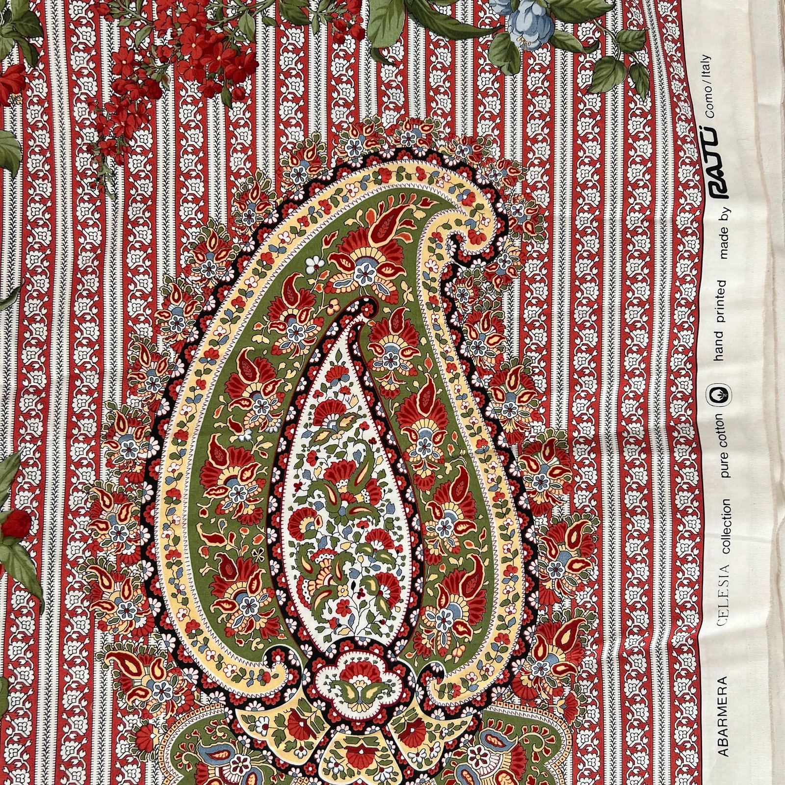 Vintage Ratti Hand Printed Italian Fine Quality Cotton Fabric- 6 Yards - 4