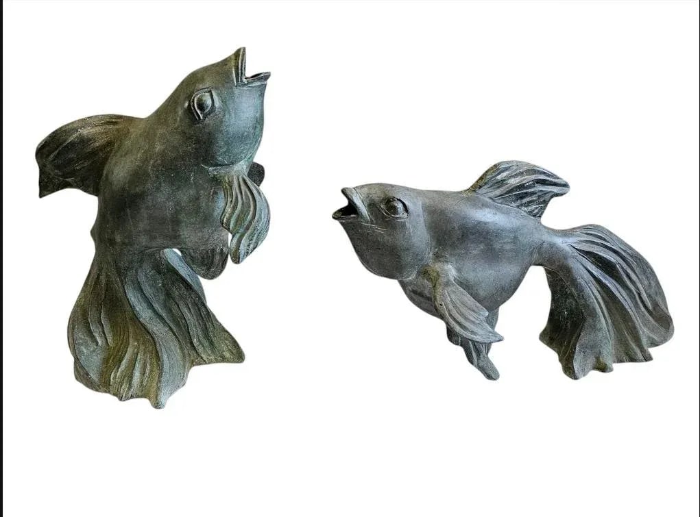 1950s Japanese Art Bronze Fly Koi Fish Garden Sculptures - Set of 2 - 11
