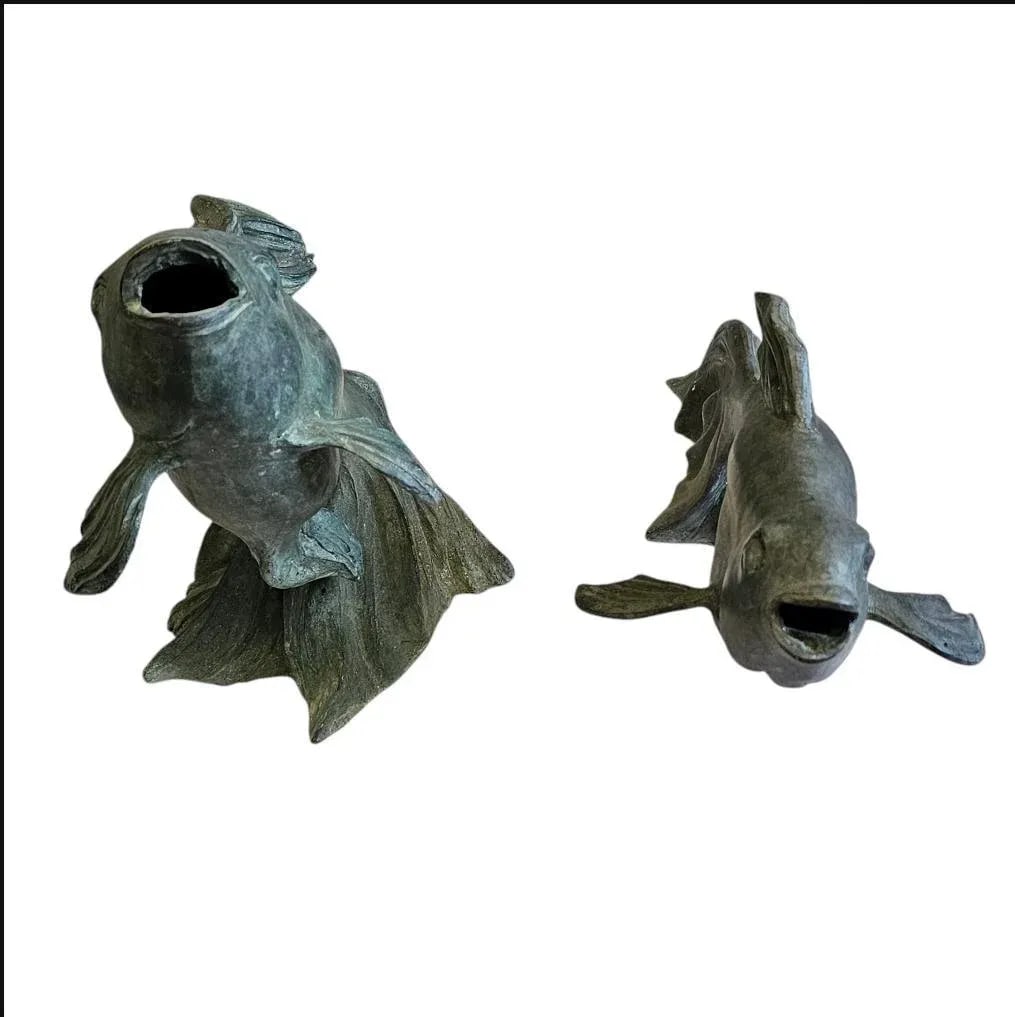 1950s Japanese Art Bronze Fly Koi Fish Garden Sculptures - Set of 2 - 2