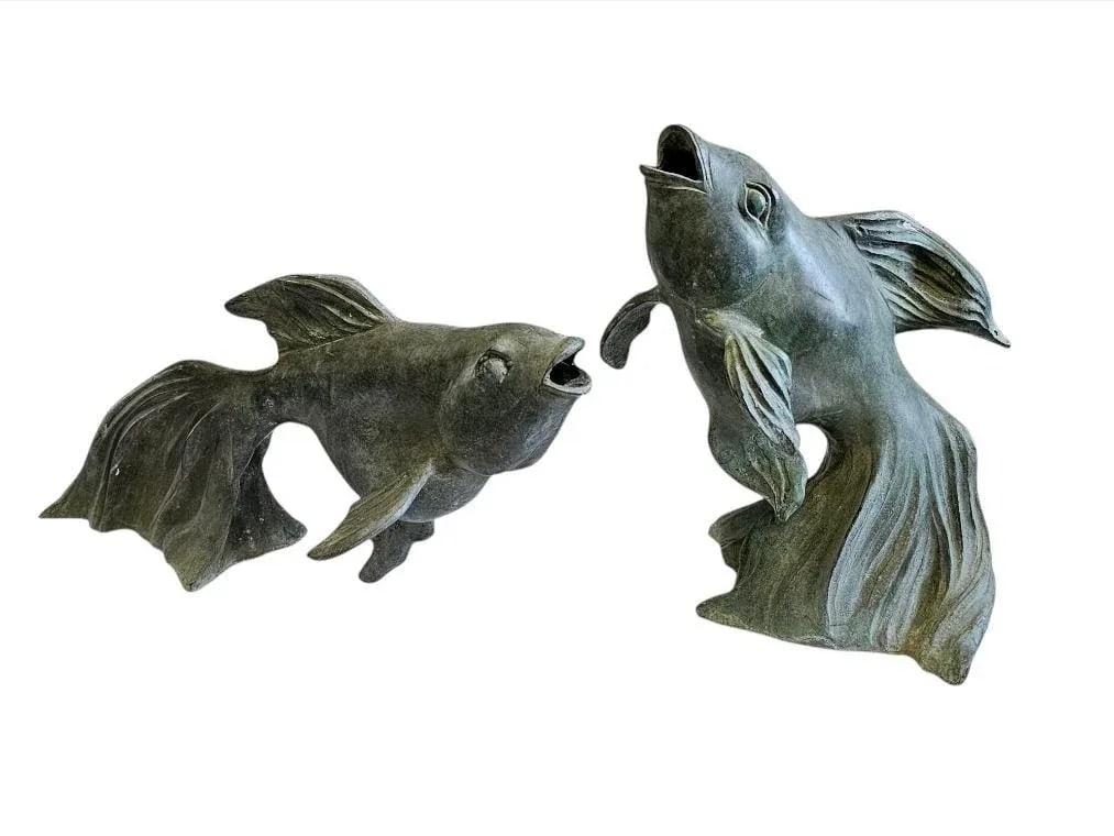 1950s Japanese Art Bronze Fly Koi Fish Garden Sculptures - Set of 2 - 4