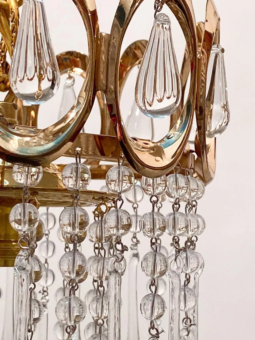 Vintage Mid-Century Gold Frame Layered Chandelier - 2