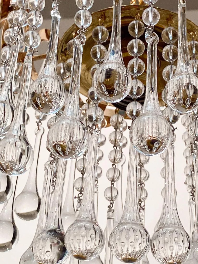 Vintage Mid-Century Gold Frame Layered Chandelier - 3