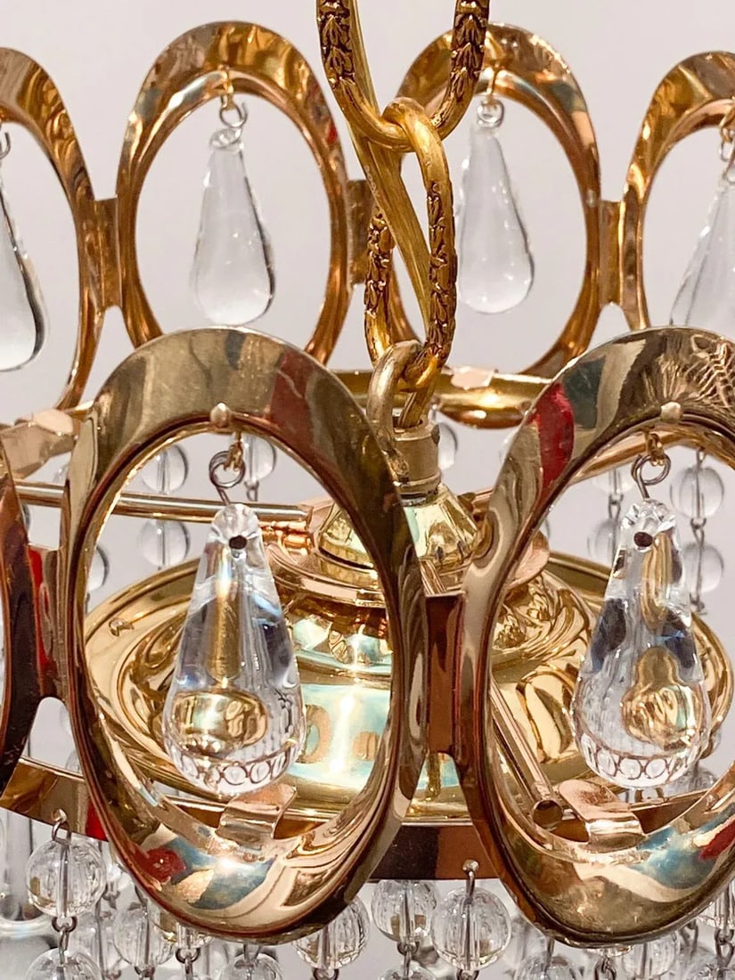 Vintage Mid-Century Gold Frame Layered Chandelier - 4