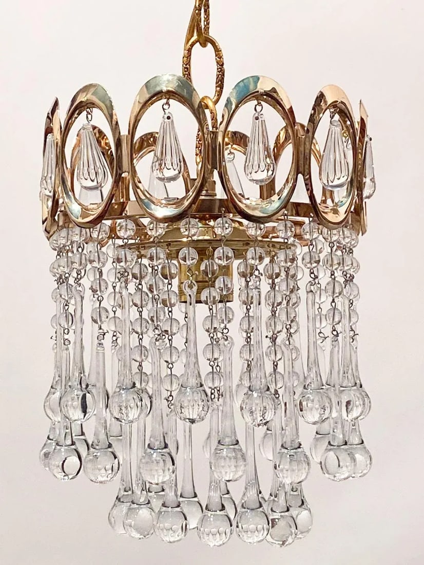 Vintage Mid-Century Gold Frame Layered Chandelier - 6