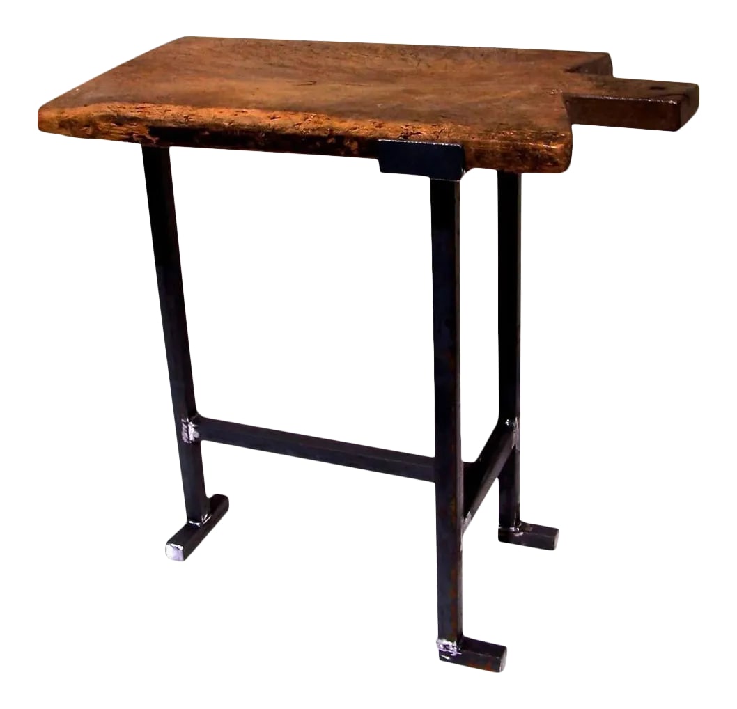 French Cutting Board "Plache": French cutting board "plache". Made from local timbers and cut about 2" thick. Costume iron stand. 1800-1850 25" x 14 1/2" x 24 1/2" Condition: Alterations: Unknown Imperfections: Some Imperfections
