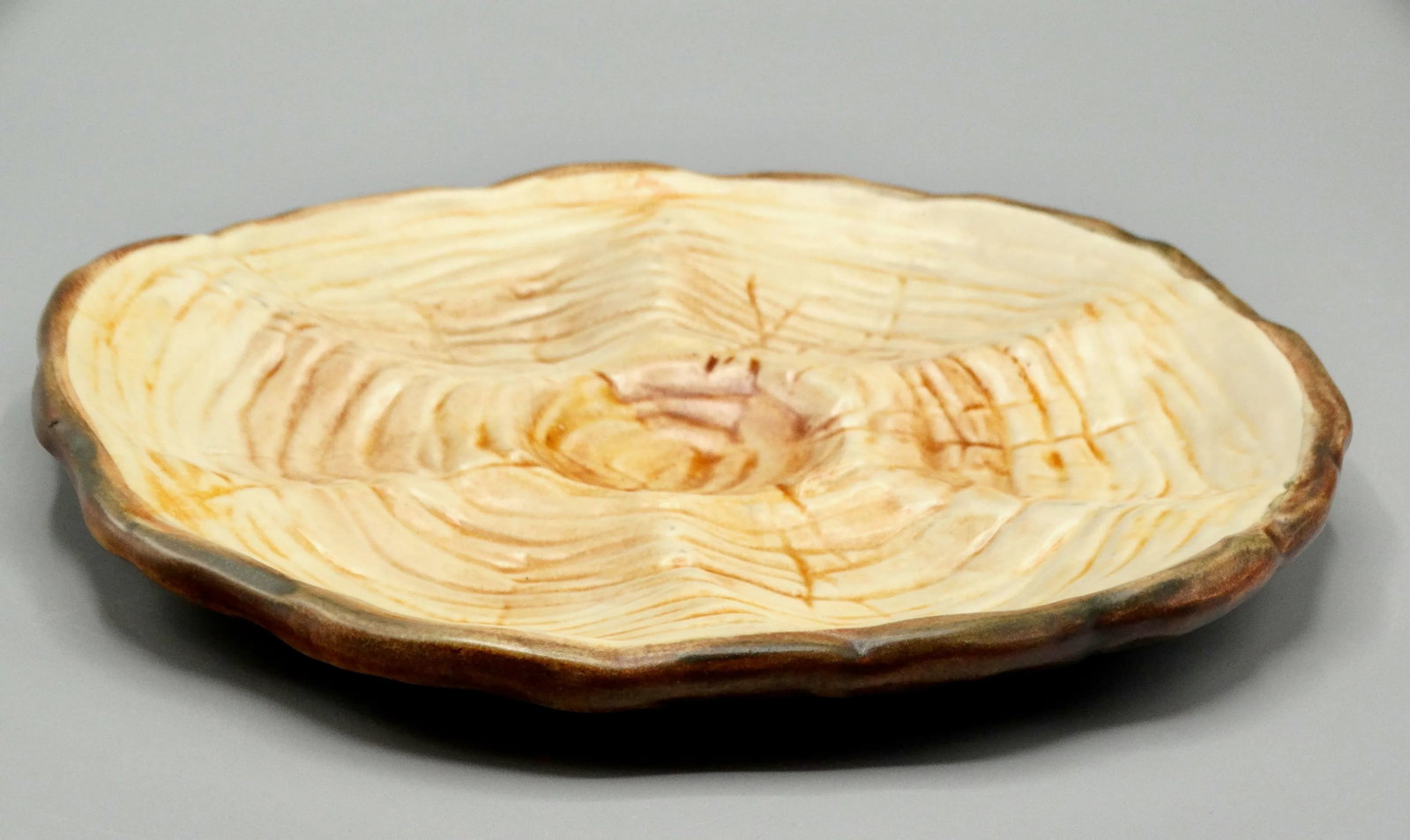 French Trompe l'Oeil Faux Bois Glazed Organic Oyster Plate - 11
