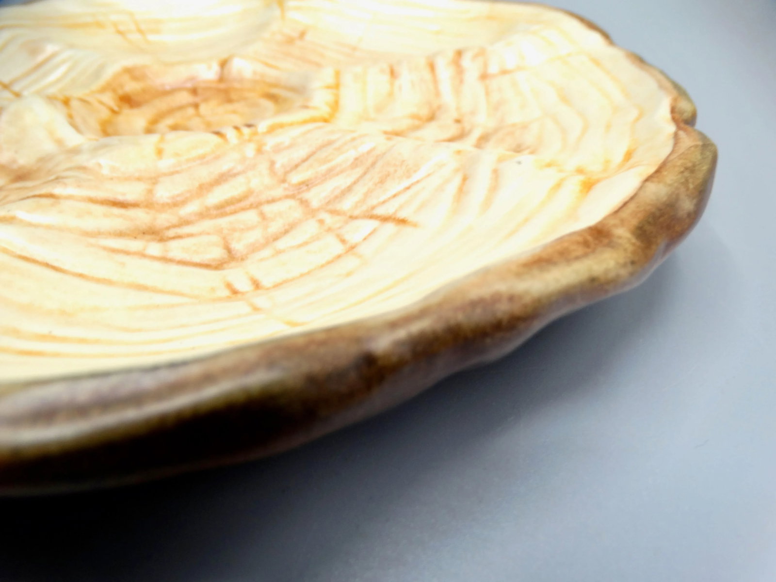 French Trompe l'Oeil Faux Bois Glazed Organic Oyster Plate - 3