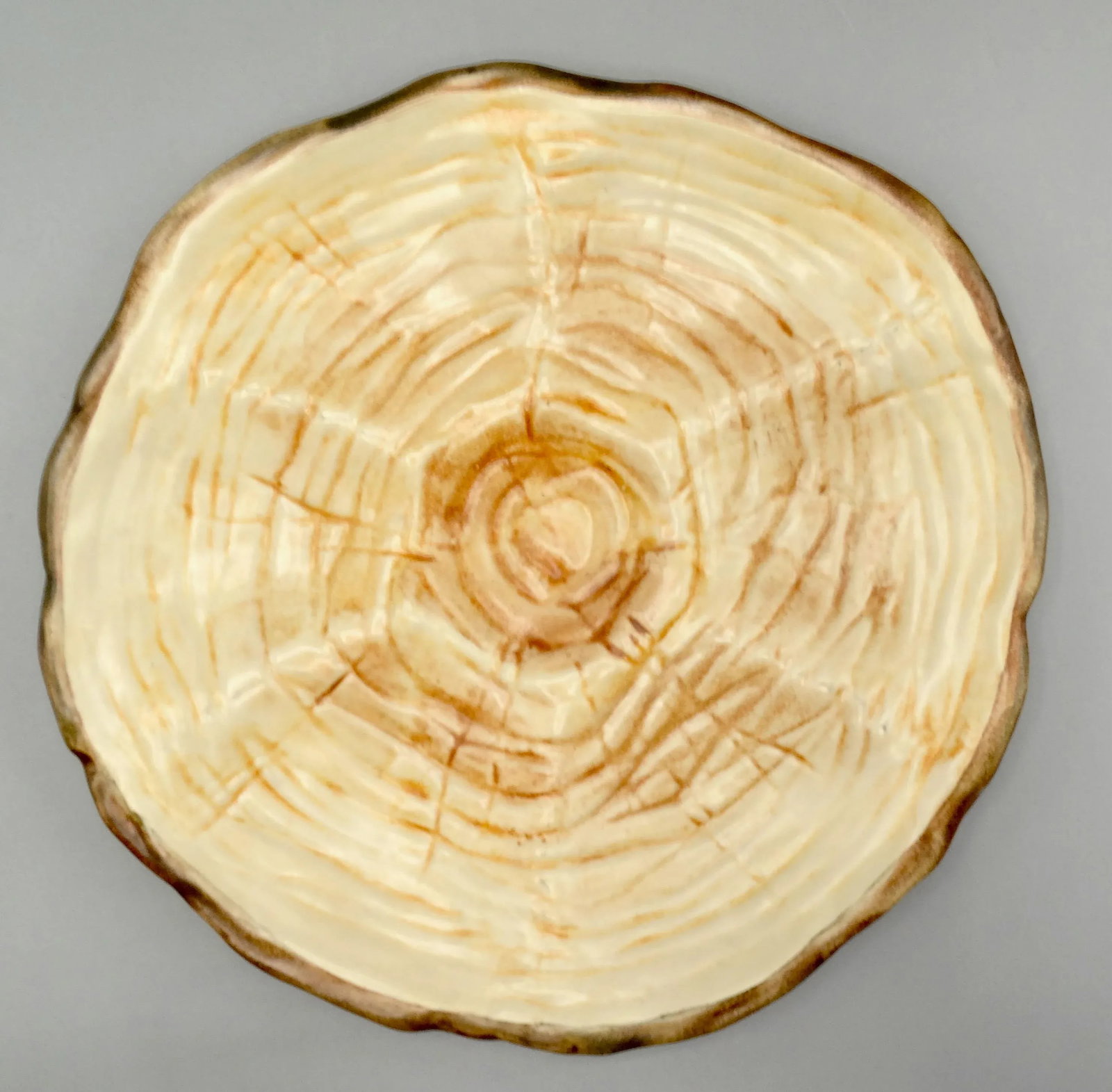 French Trompe l'Oeil Faux Bois Glazed Organic Oyster Plate - 7