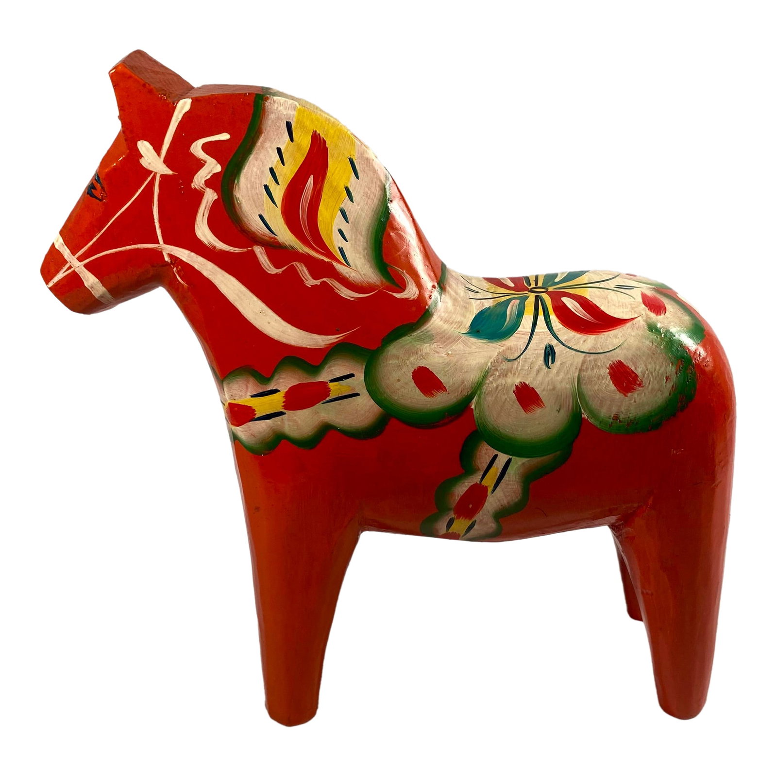 Vintage Dala Hand-Painted, Horse Sweden, 1960s: Dala horses (Dalahastar in Sweden) are traditional carved and painted wooden statues originating from the Swedish province of Dalarna. Their roots trace back to the 17th century. They were initially