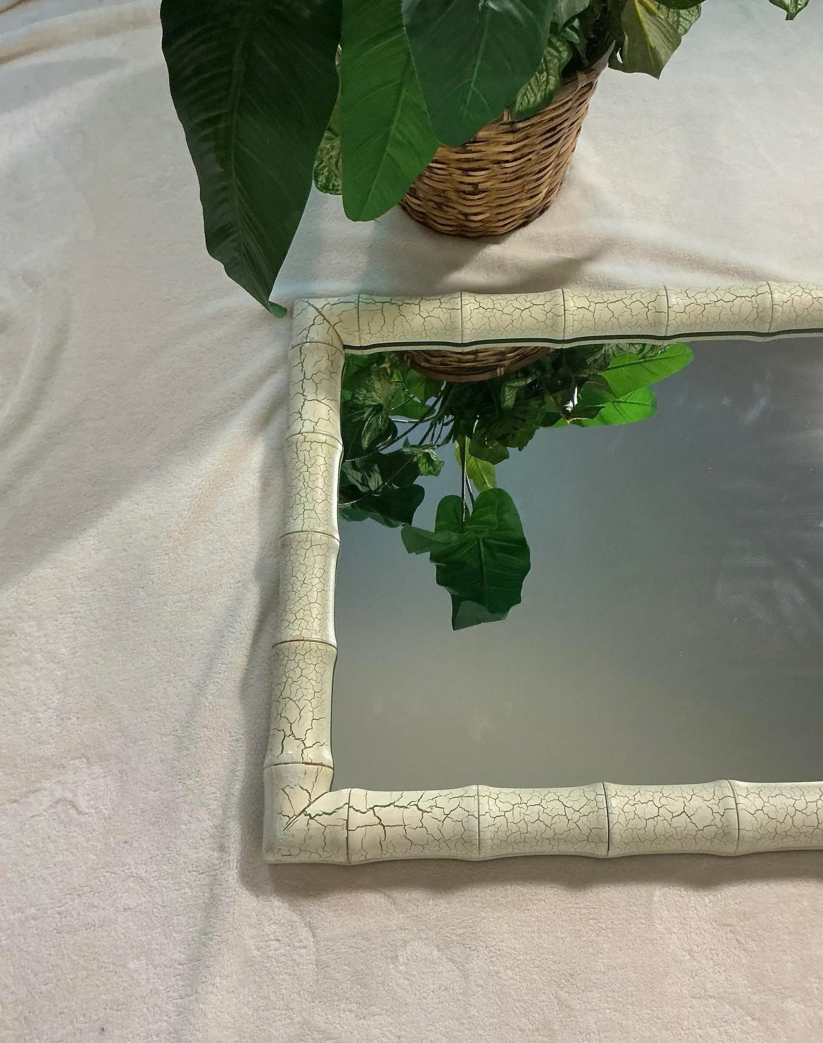 Faux Bamboo Rectangular Green Crackle Framed Wall Mirror, Mid-Century Modern - 11