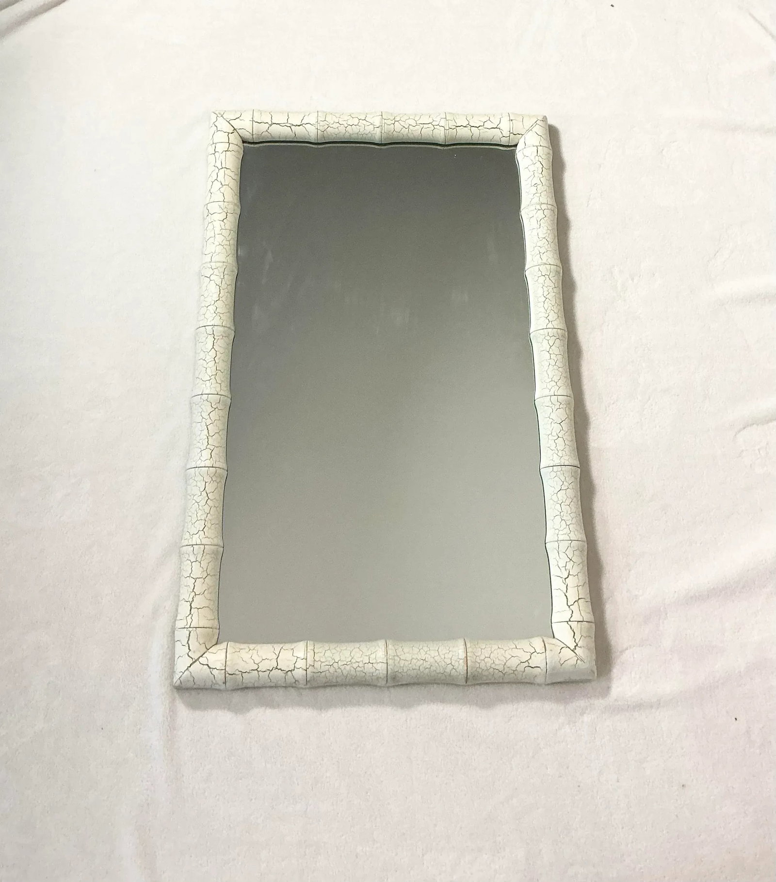 Faux Bamboo Rectangular Green Crackle Framed Wall Mirror, Mid-Century Modern - 2