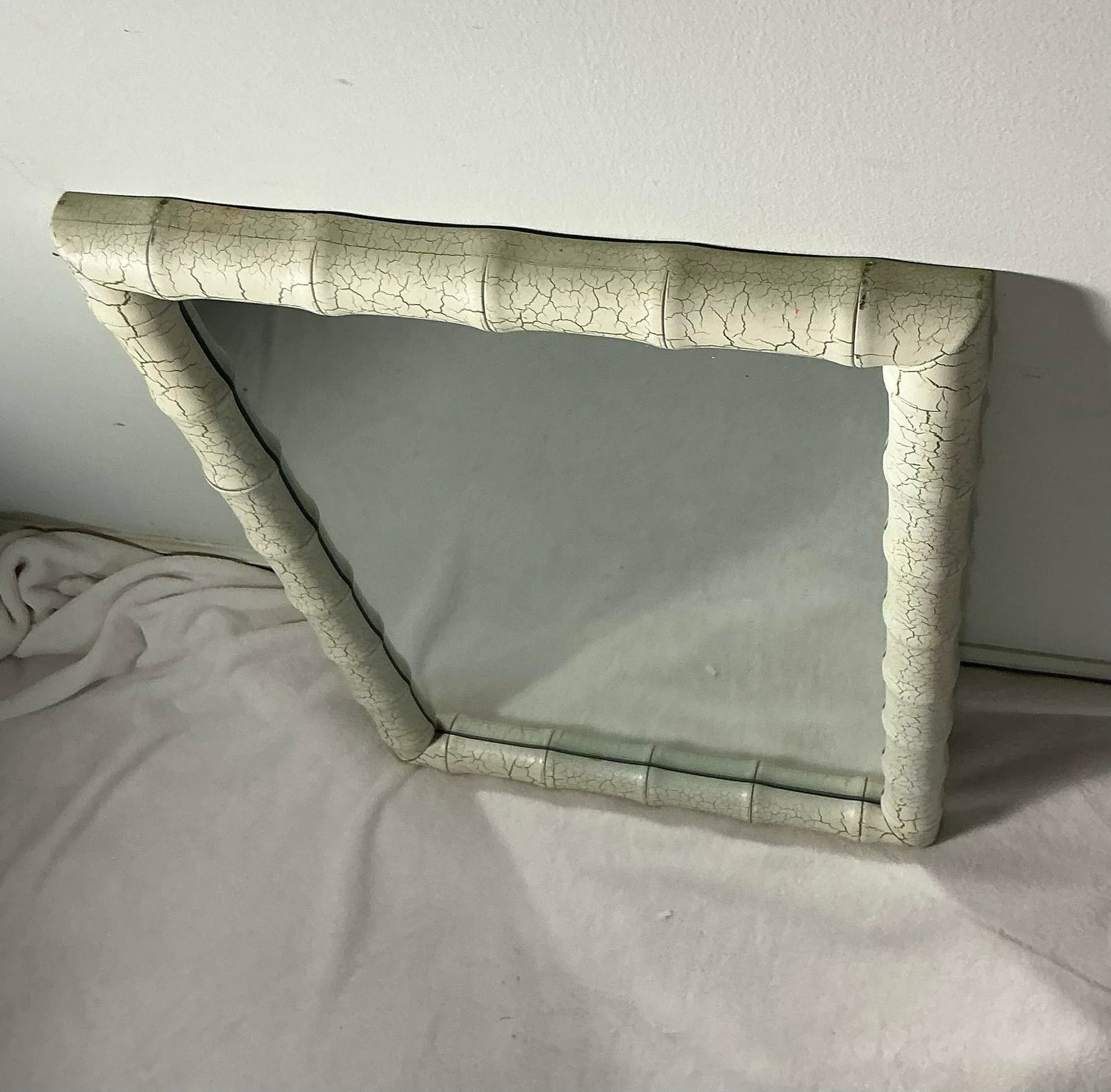 Faux Bamboo Rectangular Green Crackle Framed Wall Mirror, Mid-Century Modern - 3