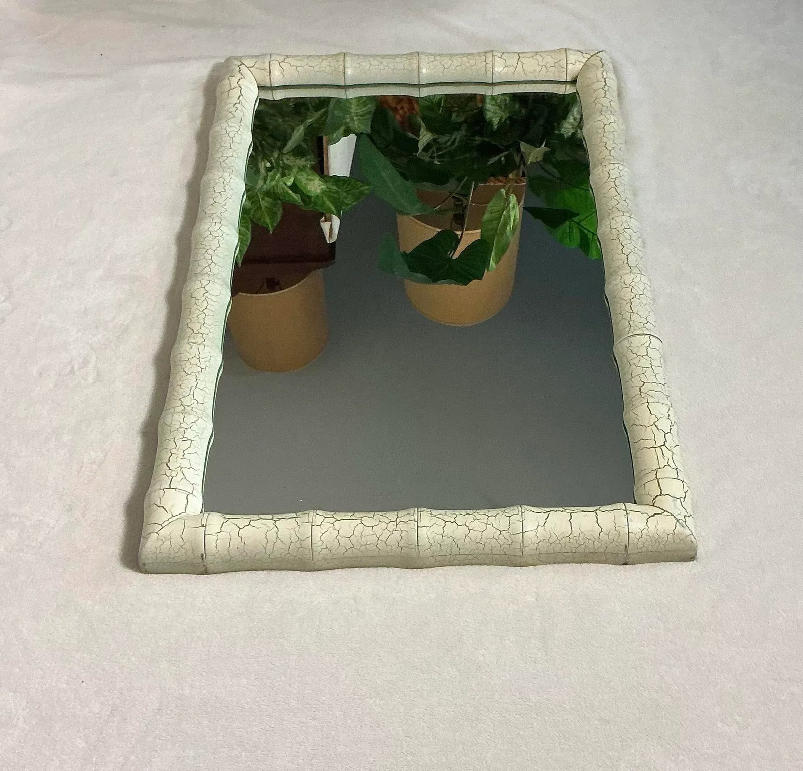 Faux Bamboo Rectangular Green Crackle Framed Wall Mirror, Mid-Century Modern - 5