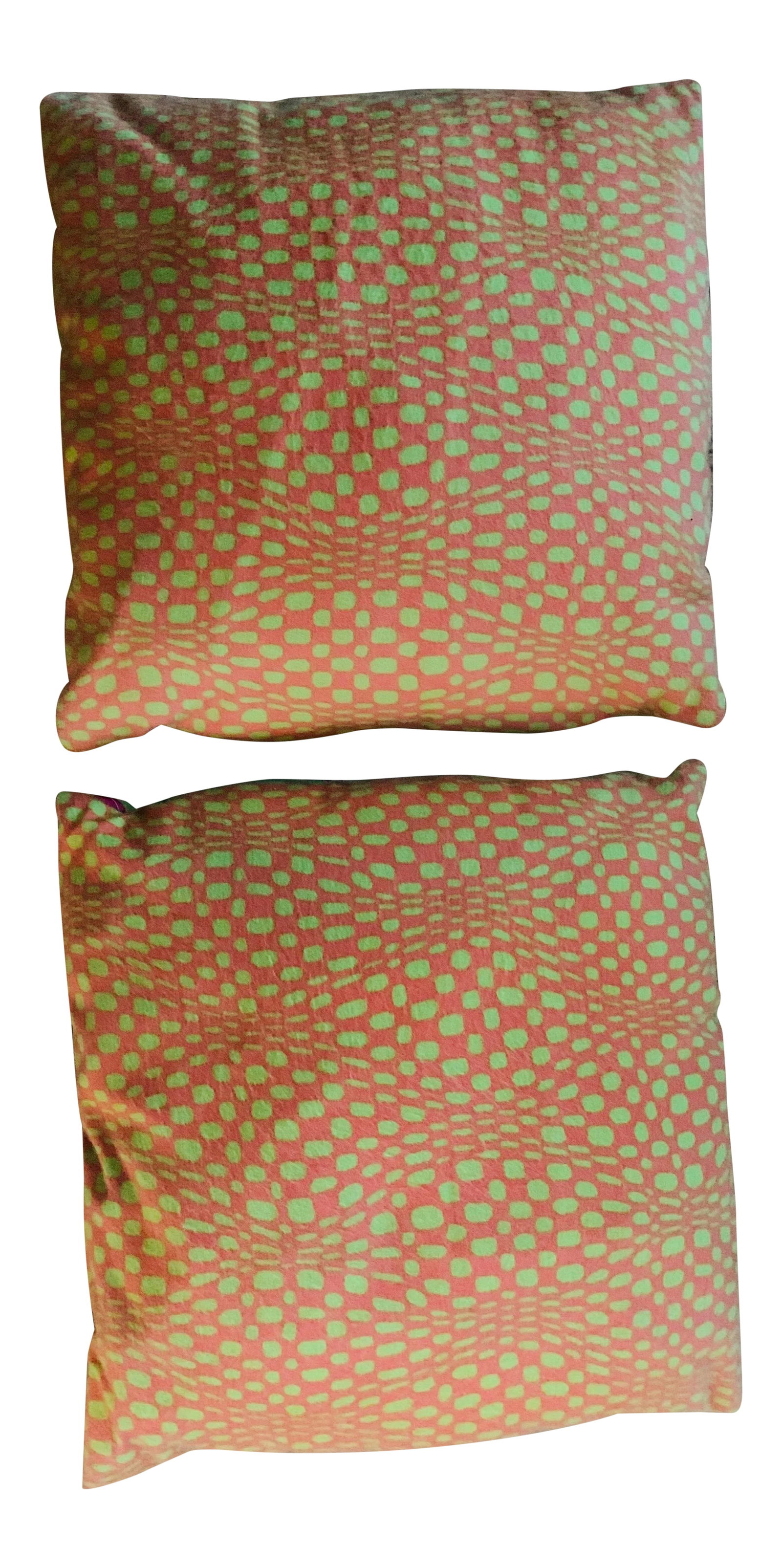 Rebecca Moses Fabric Geometric Cashmere Velvet Pillows - a Pair: Born in New Jersey, Rebecca Moses is an American artist and designer based in New York City. These pillows are sold as a set of 2. They have an orange and lime green geometric cashmere front and