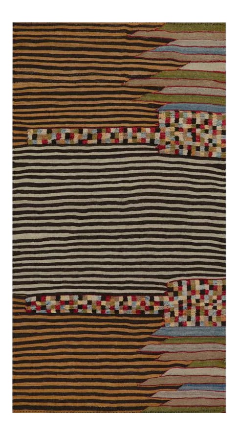 Handwoven Scandinavian Style Persian Kilim Area Rug - 3'5"*6'5": This bewitchingly beautiful example of a tribal Kilim area rug features a contemporary pop of electrifying bright colors in a playful mixed-weave design. The creative modern twist of a knotted-pile ac