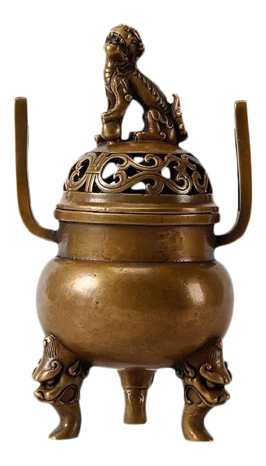 Brass Oriental Incense Burner: Incense burner was used for Chinese ancient scholar to practice Zen state of mind. It also functioned as air refresher in office or display as an ornament. This beautiful incense burner is made of