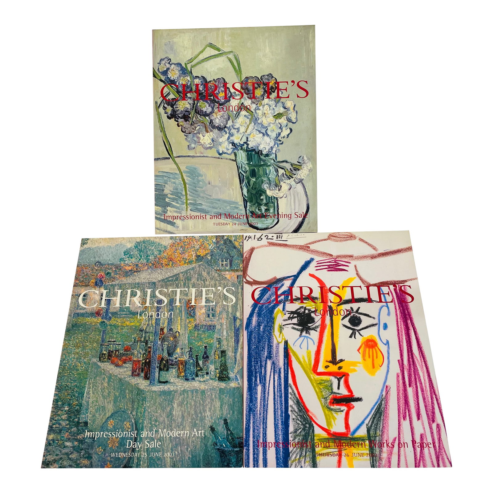 3 Christie's Auction Catalogs - Complete Collection of Impressionist & Modern Art Sales London, June: Presenting a rare opportunity to acquire a complete, pristine set of all three Christie's London catalogs from their prestigious June 2003 Impressionist and Modern Art sales week. This exceptional