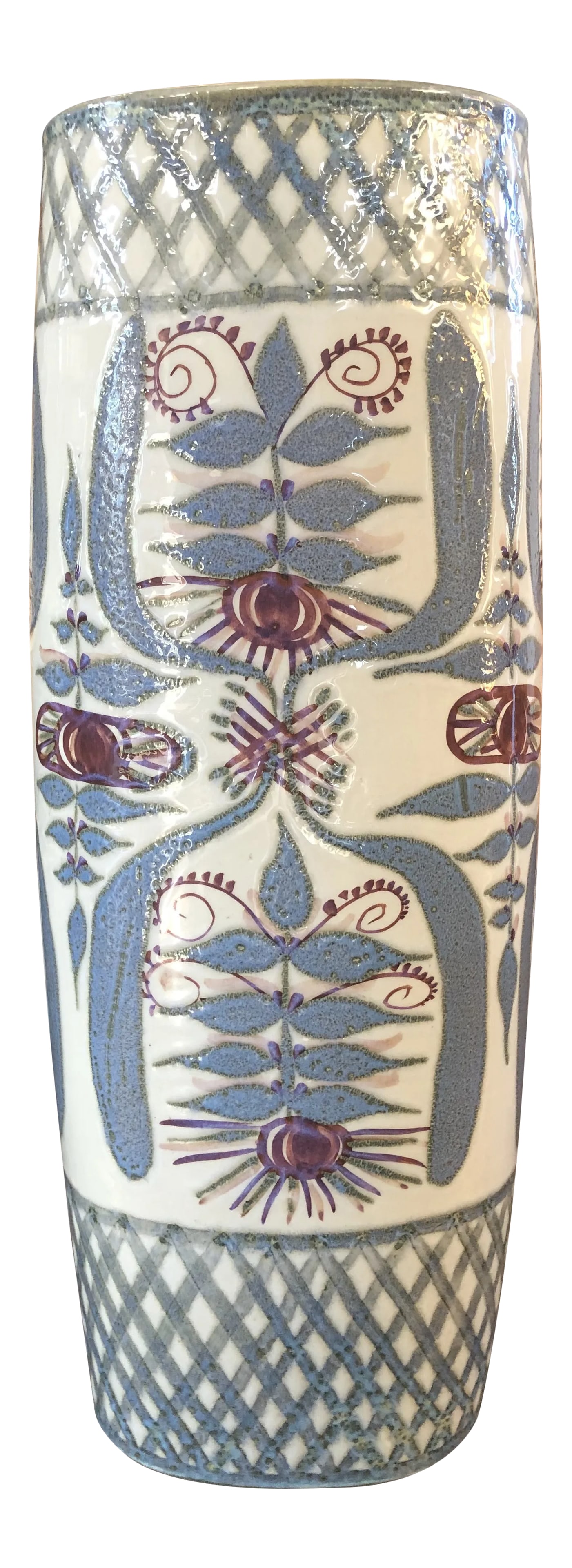 Mid 20th Century Royal Copenhagen Tall Vase: Originating from the studios Tenera Series designed by Marianne Johnson. This examples has Marianne's initials MJ beneath the Royal Copenhagen stamps and addition number. Beautiful Mid Century