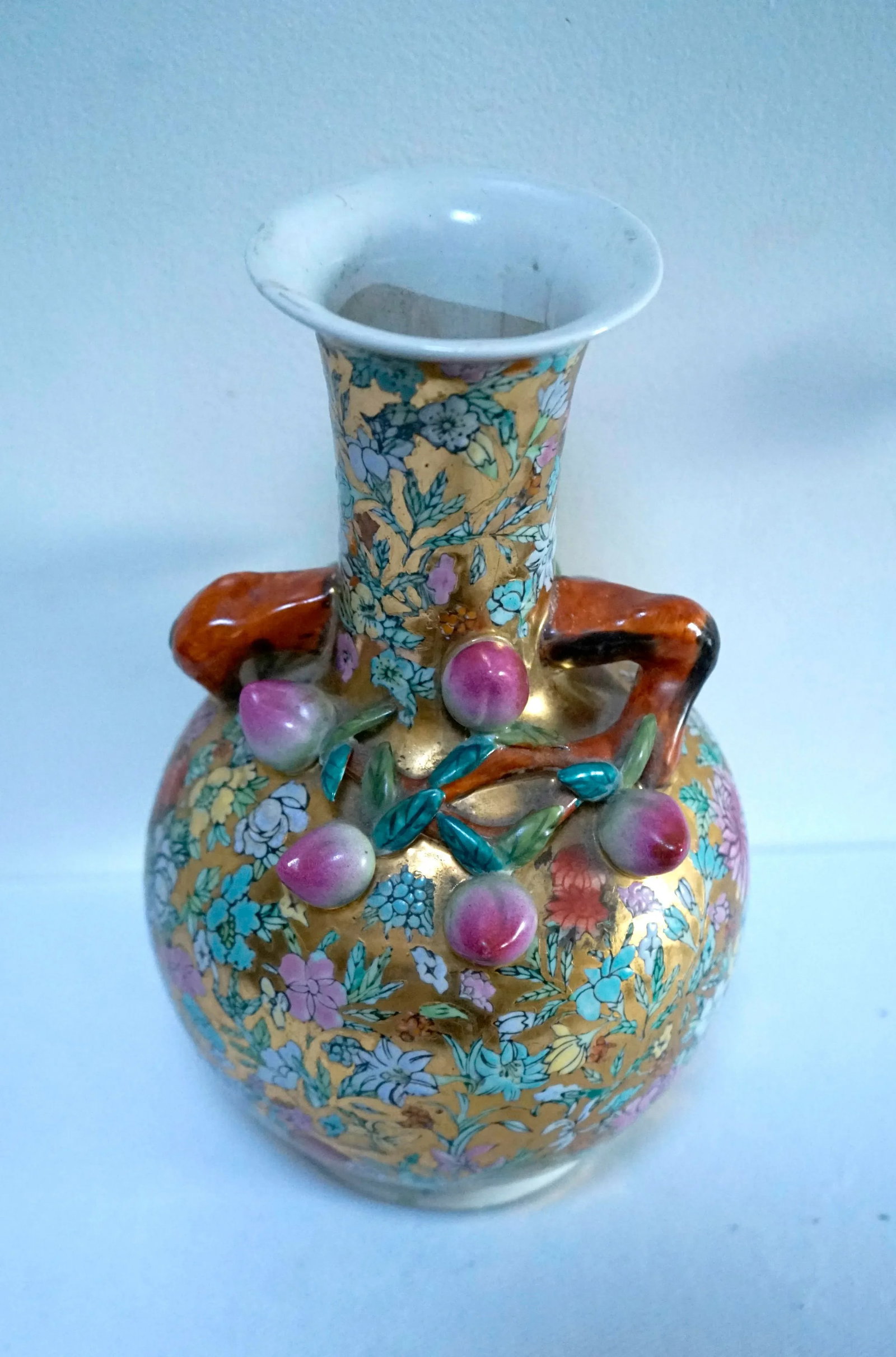 Vintage Chinese Thousand Flowers Gilt Globular Vase - 5