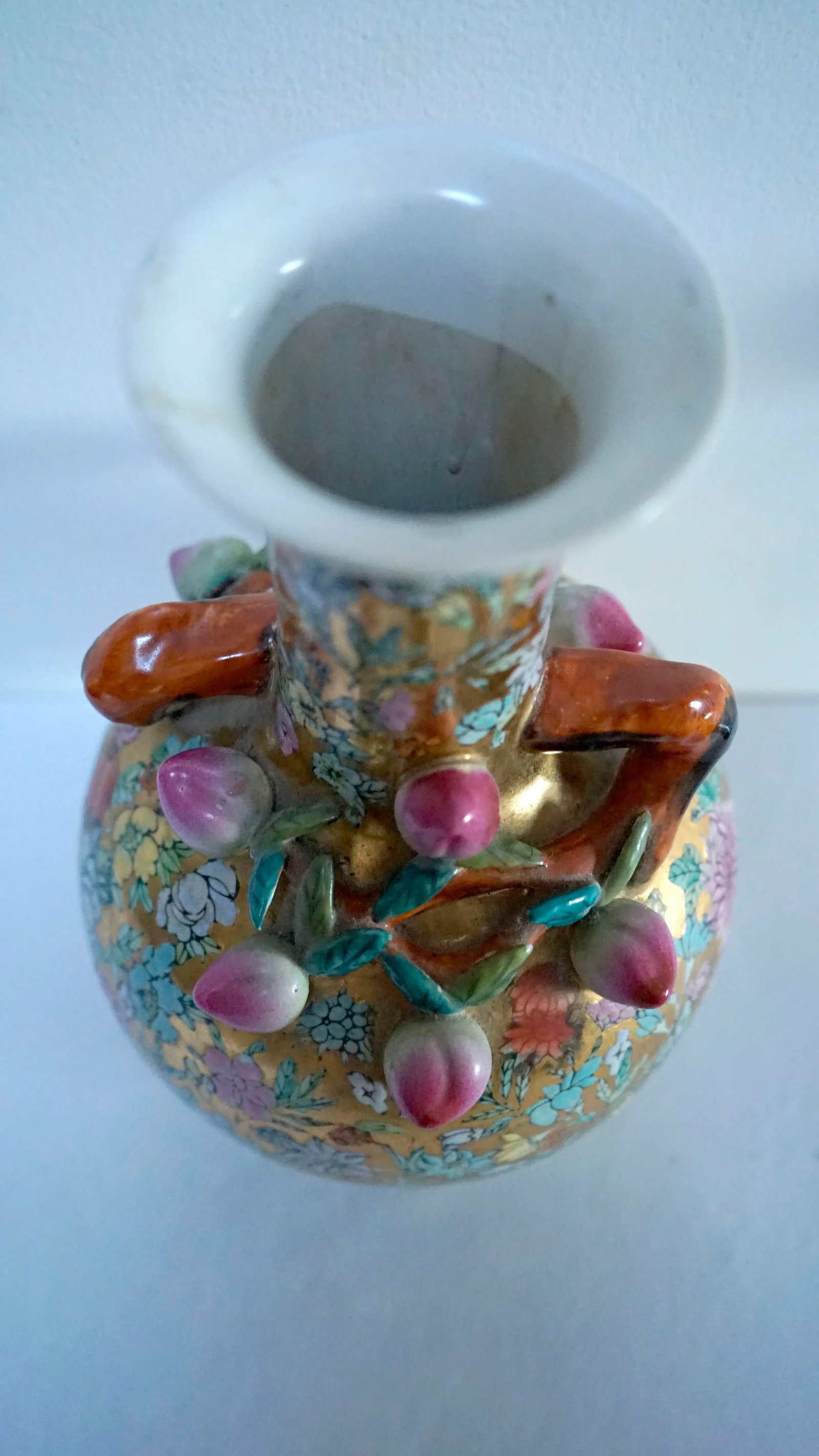 Vintage Chinese Thousand Flowers Gilt Globular Vase - 7