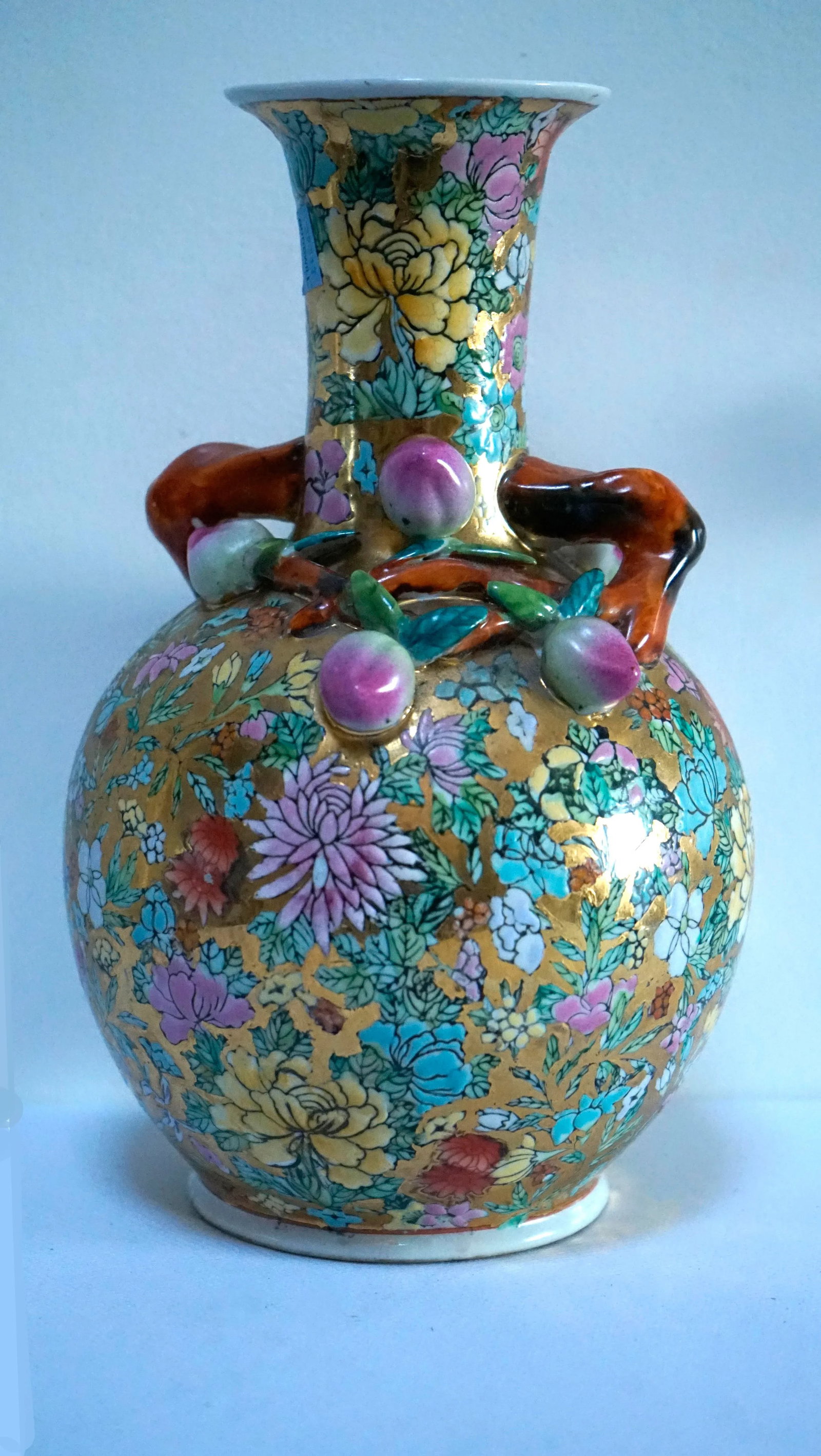 Vintage Chinese Thousand Flowers Gilt Globular Vase - 9