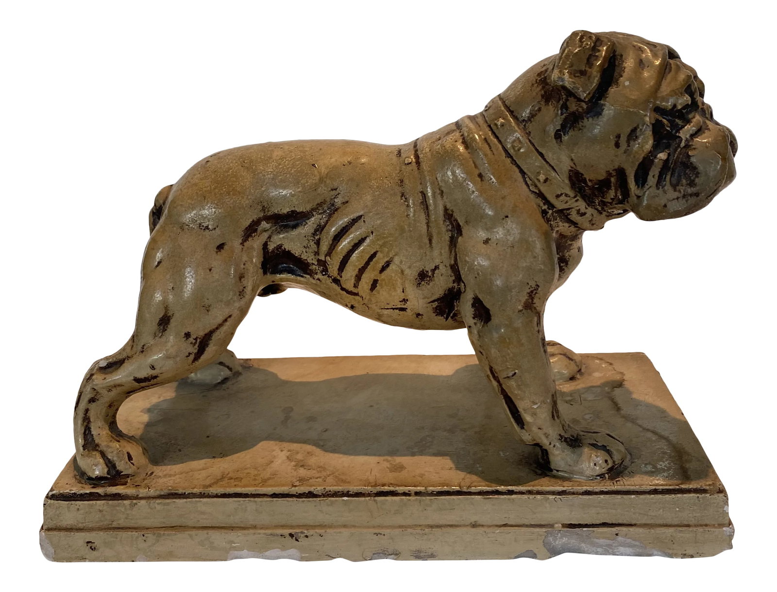 Ceramic Bulldog Statue or Bookend Made in Japan: A Ceramic Bulldog Statue or could be a bookend Made in Japan signed on bottom by J. Daniel (could have been previous owner) and dated 4-1-1931 a really unique object Condition: Alterations: Original C
