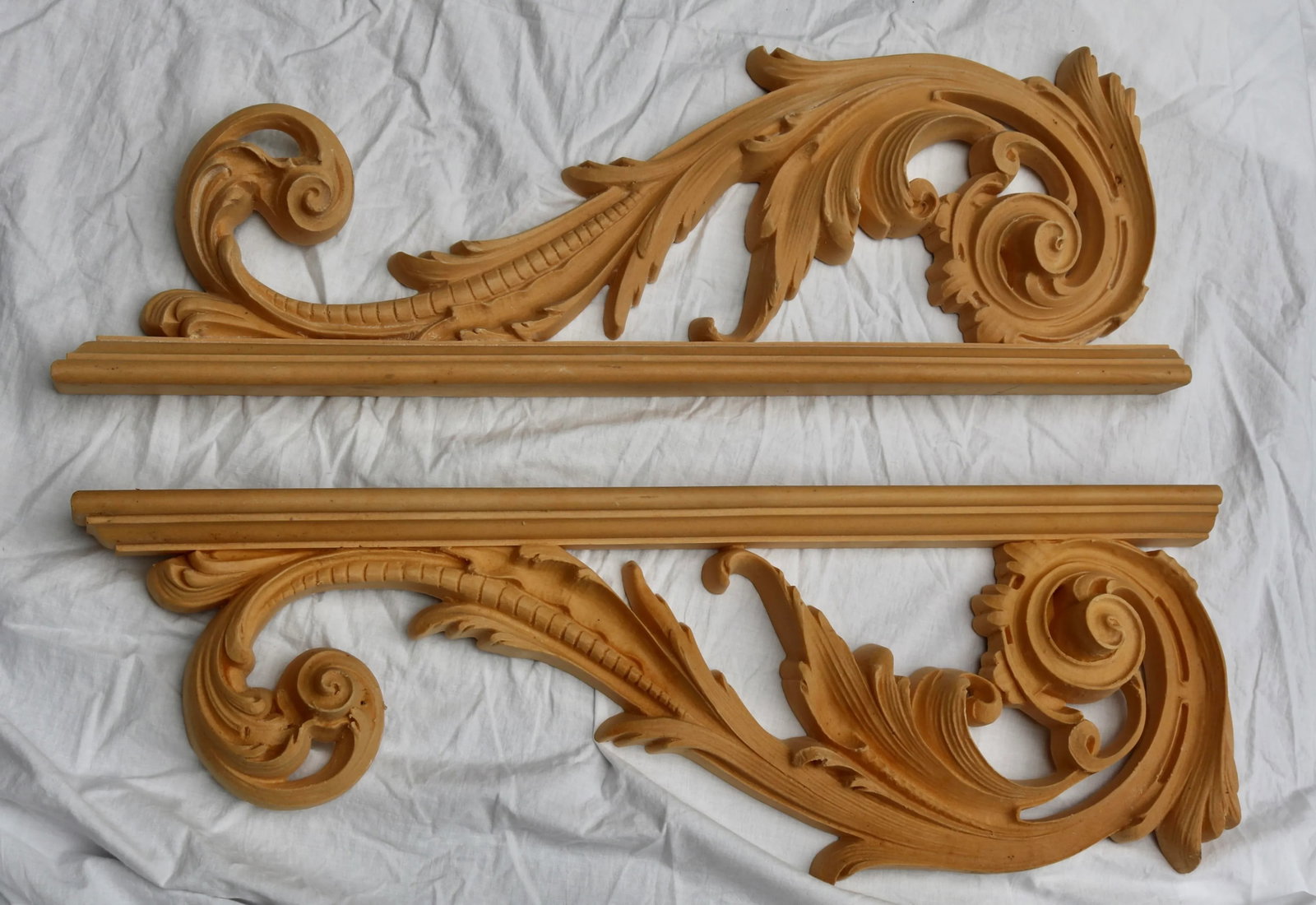 Vintage Wood Composite Pediments of Swirling Acanthus Leaves - A Pair - 3