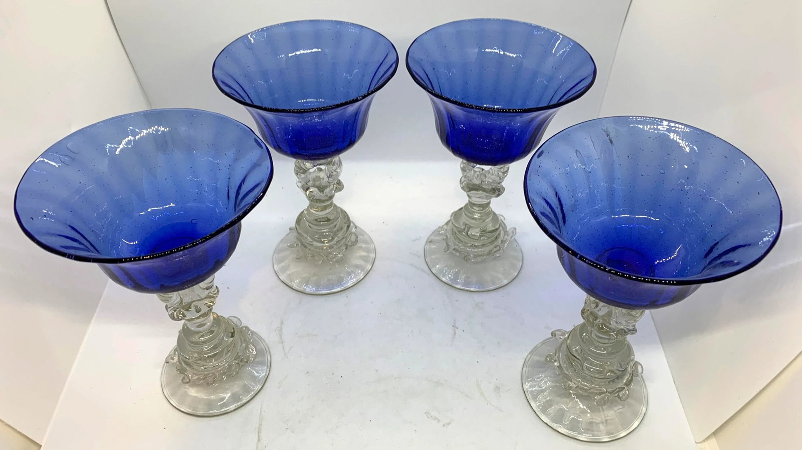 Vintage 1940s Hand Blown Cobalt Glasses - Set of 4 - 2