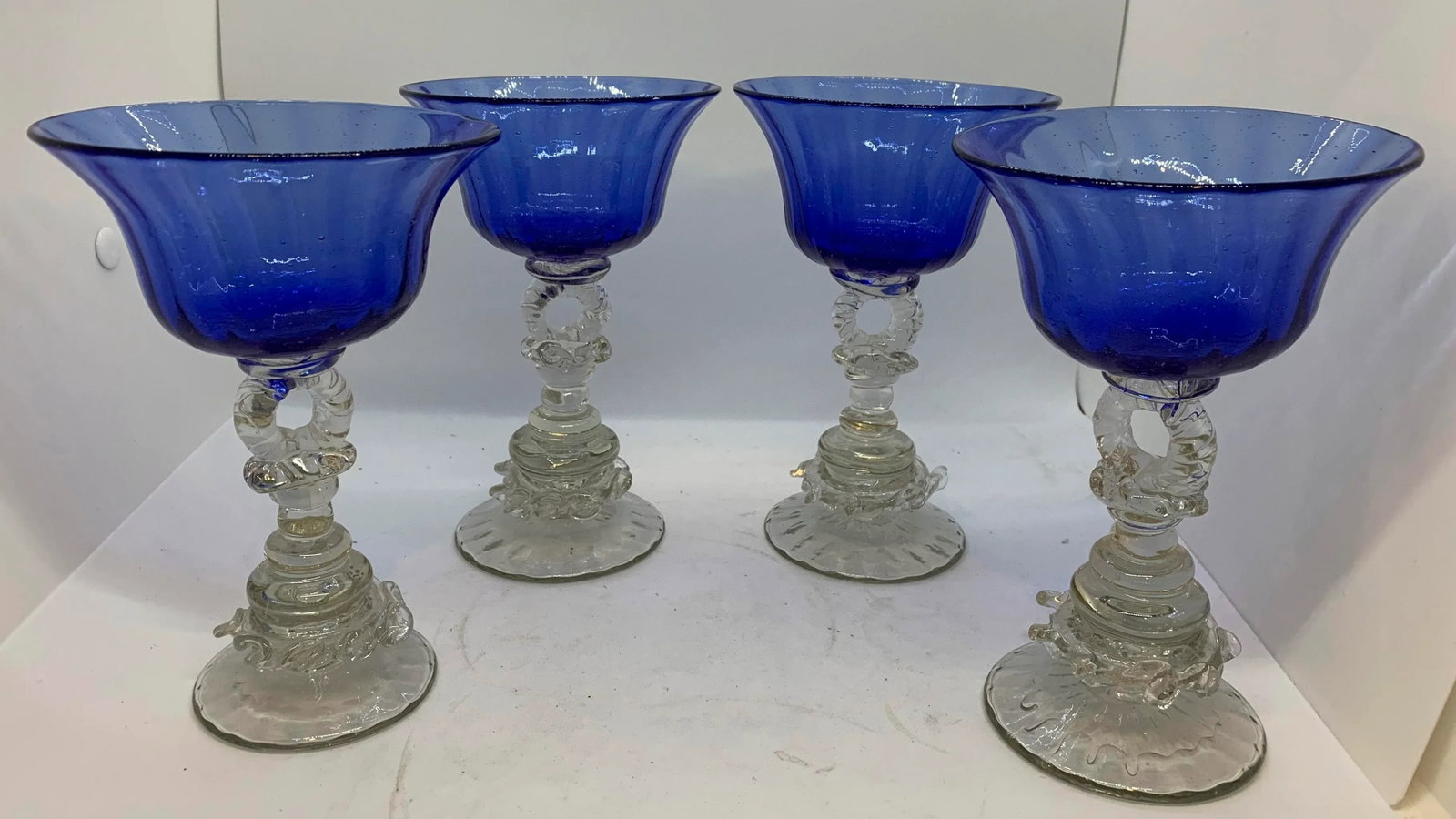 Vintage 1940s Hand Blown Cobalt Glasses - Set of 4 - 9