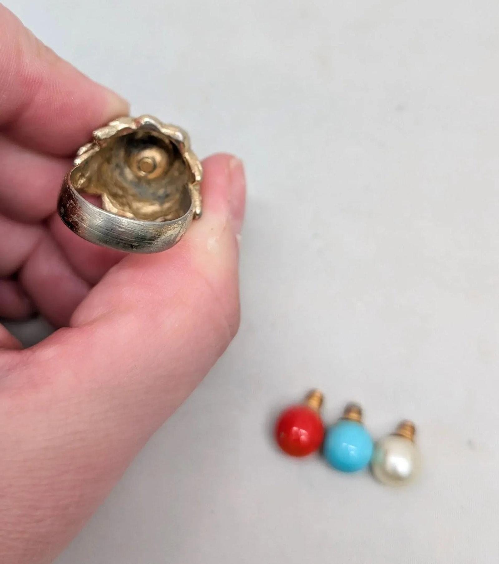 Vintage 1960s Signed Napier Goldtone Interchangeable Center Adjustable Ring - 10