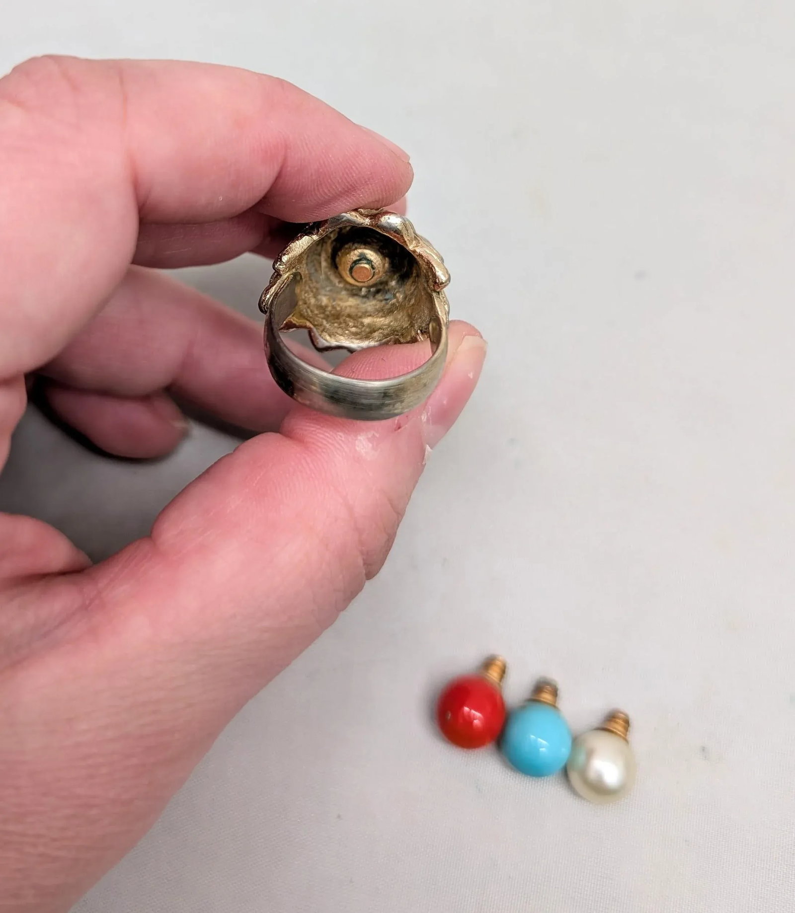 Vintage 1960s Signed Napier Goldtone Interchangeable Center Adjustable Ring - 11