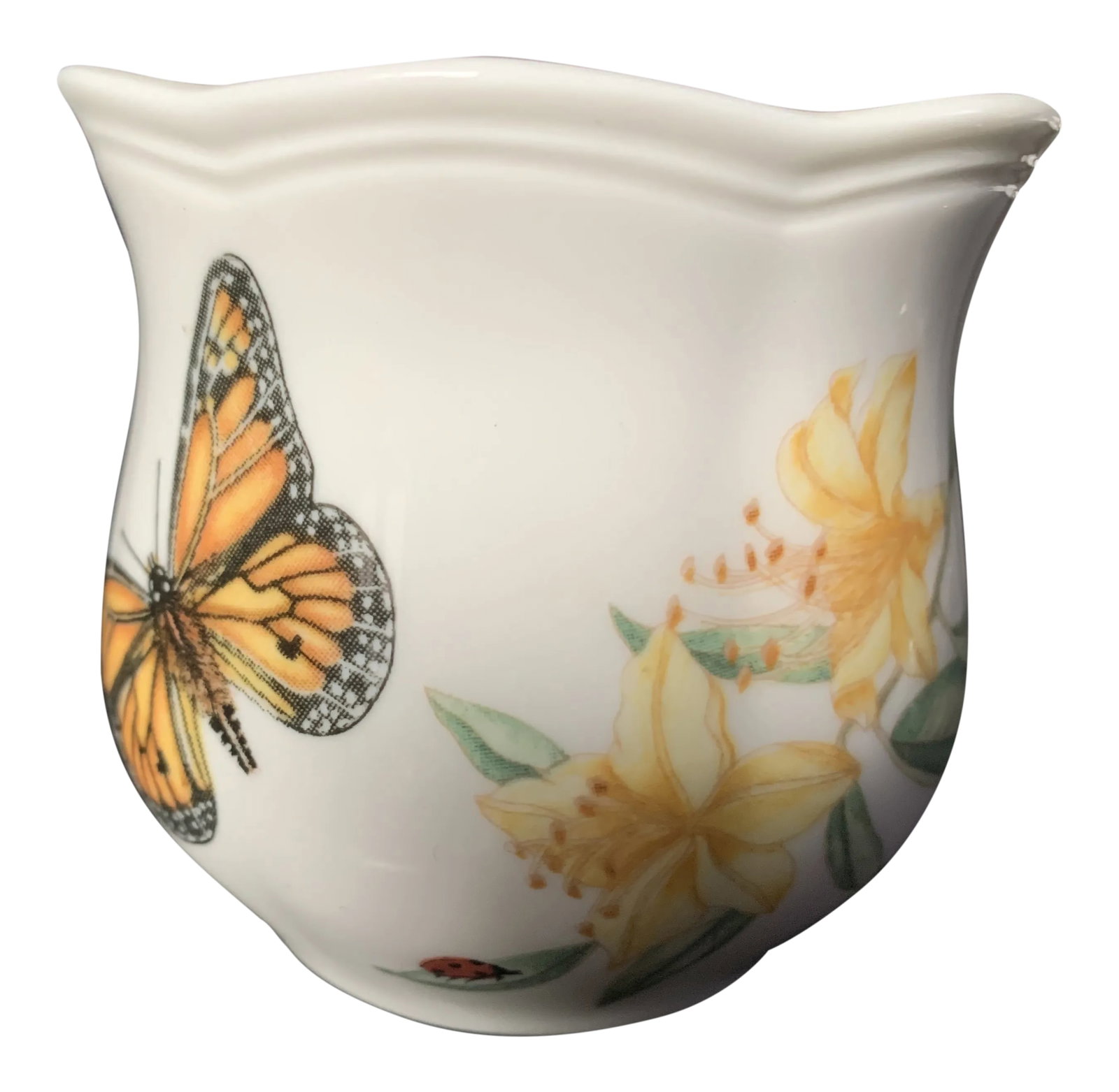 Late 20th Century Lexox Butterfly Meadow Miniature Vase: Pretty miniature vase with colorful butterflies, flowers and a lady bug. Condition: Alterations: Original Condition Unaltered Imperfections: Some Imperfections Condition Notes: Excellent condition. Cr