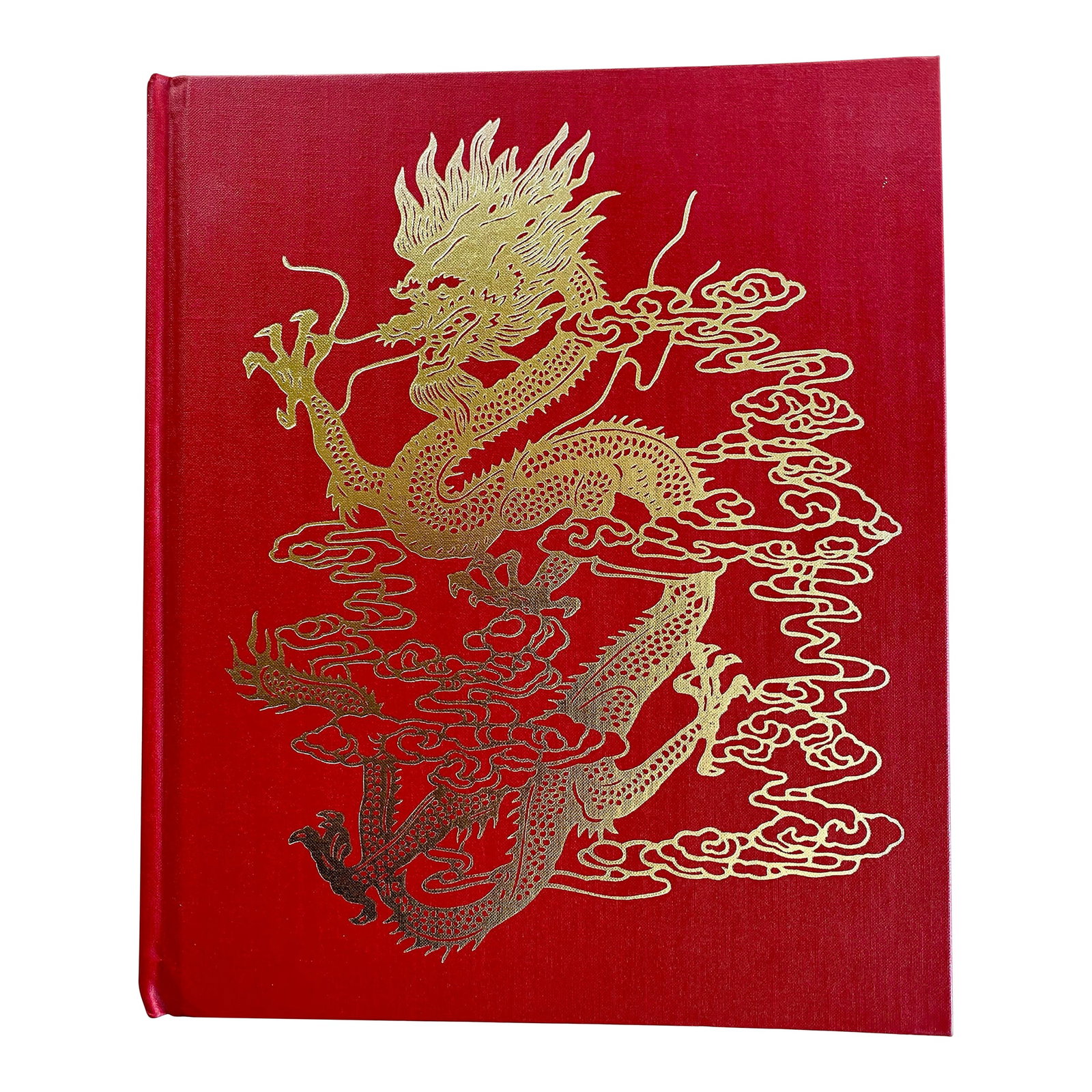 Vintage Coffee Table Travel Book "Journey Into China": Fabulous red coffee table travel book with beautiful gold grand dragon design on cover. Elegant & interesting reading about China. Nice pop of color & whimsy. The spine is in tact. The front cover is